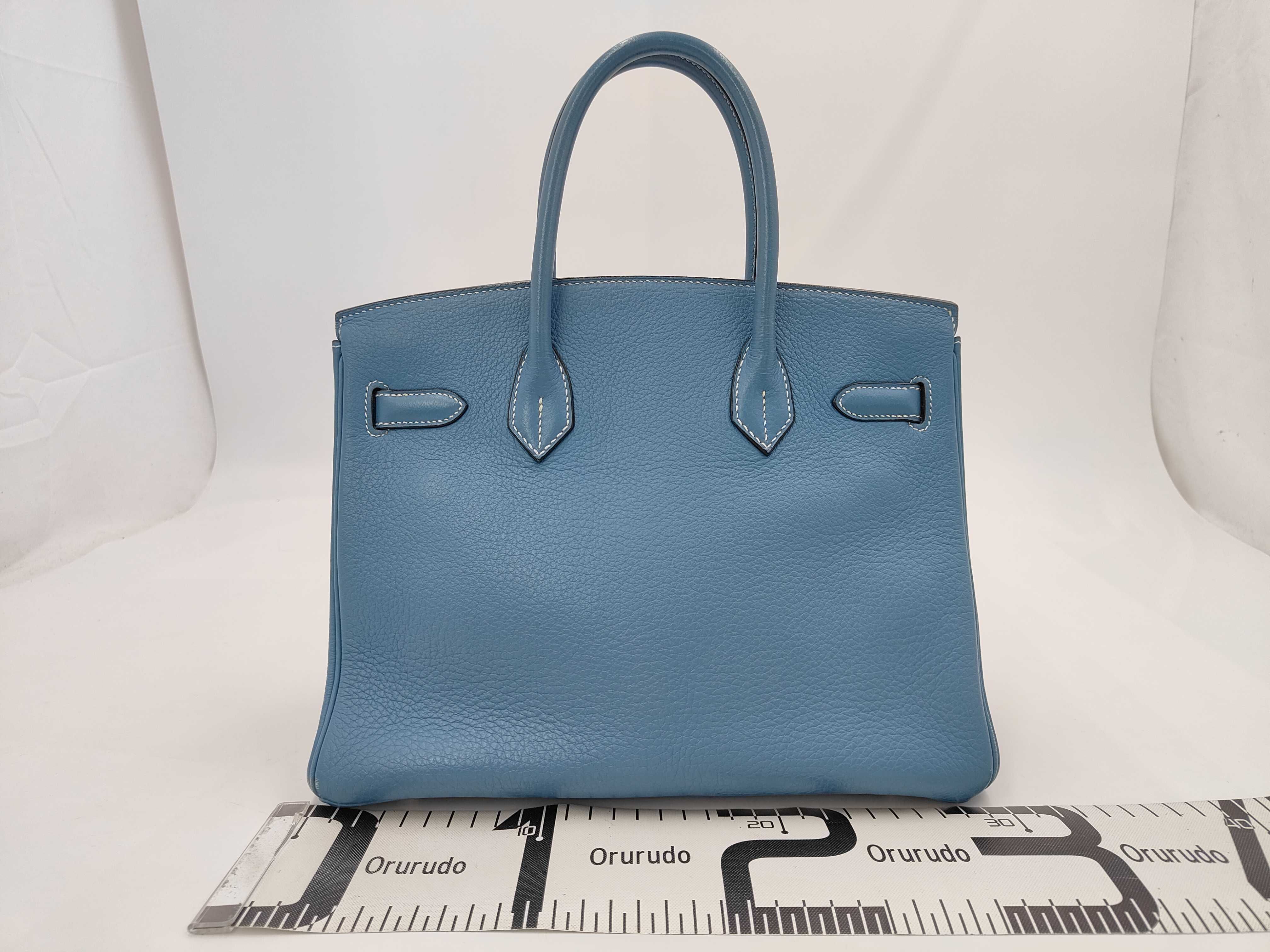 Birkin 30 Blue Jean Taurillon Clemence Silver hardware G engraved handbag — view 2
