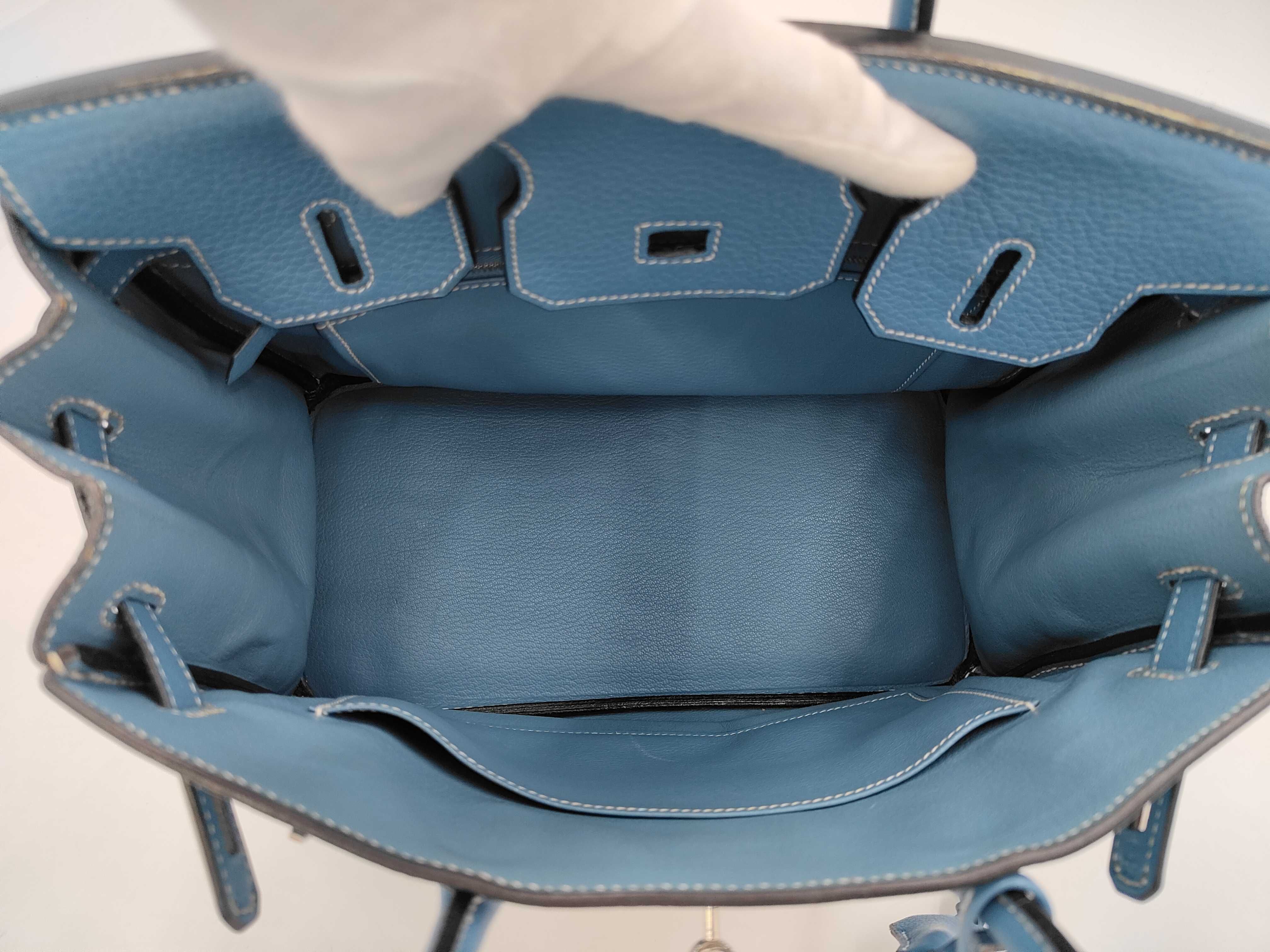 Birkin 30 Blue Jean Taurillon Clemence Silver hardware G engraved handbag — view 11