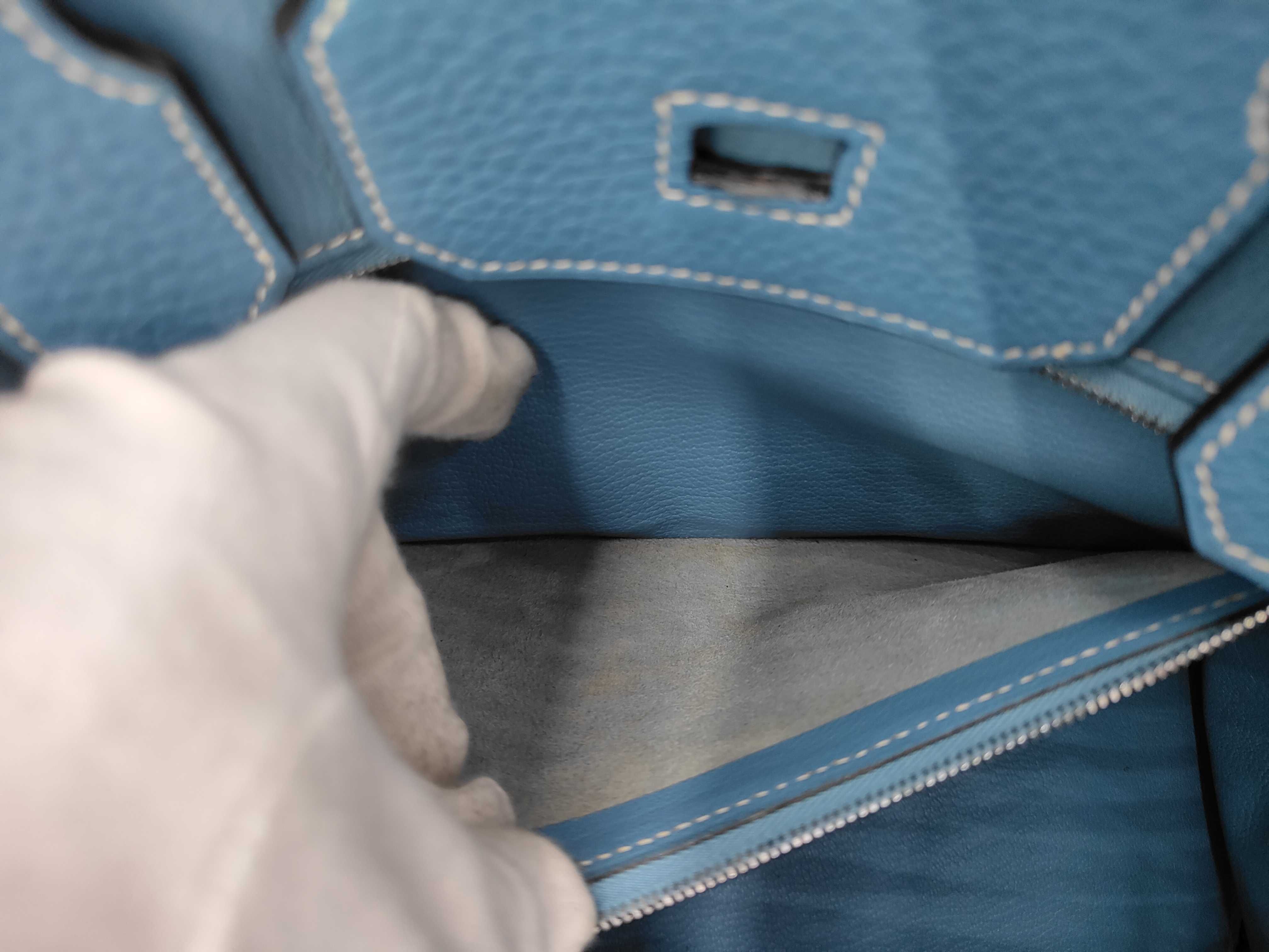 Birkin 30 Blue Jean Taurillon Clemence Silver hardware G engraved handbag — view 12