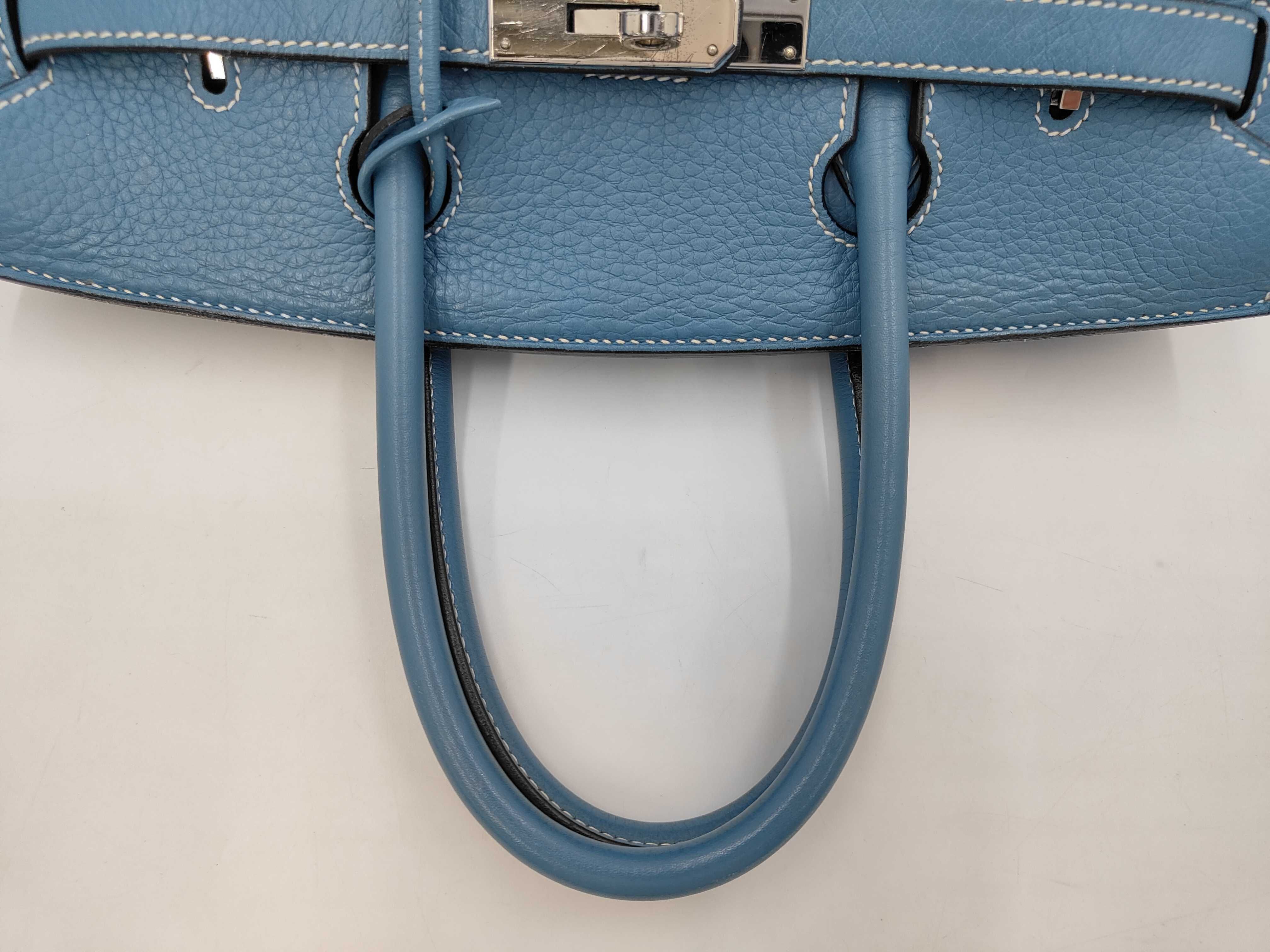 Birkin 30 Blue Jean Taurillon Clemence Silver hardware G engraved handbag — view 3