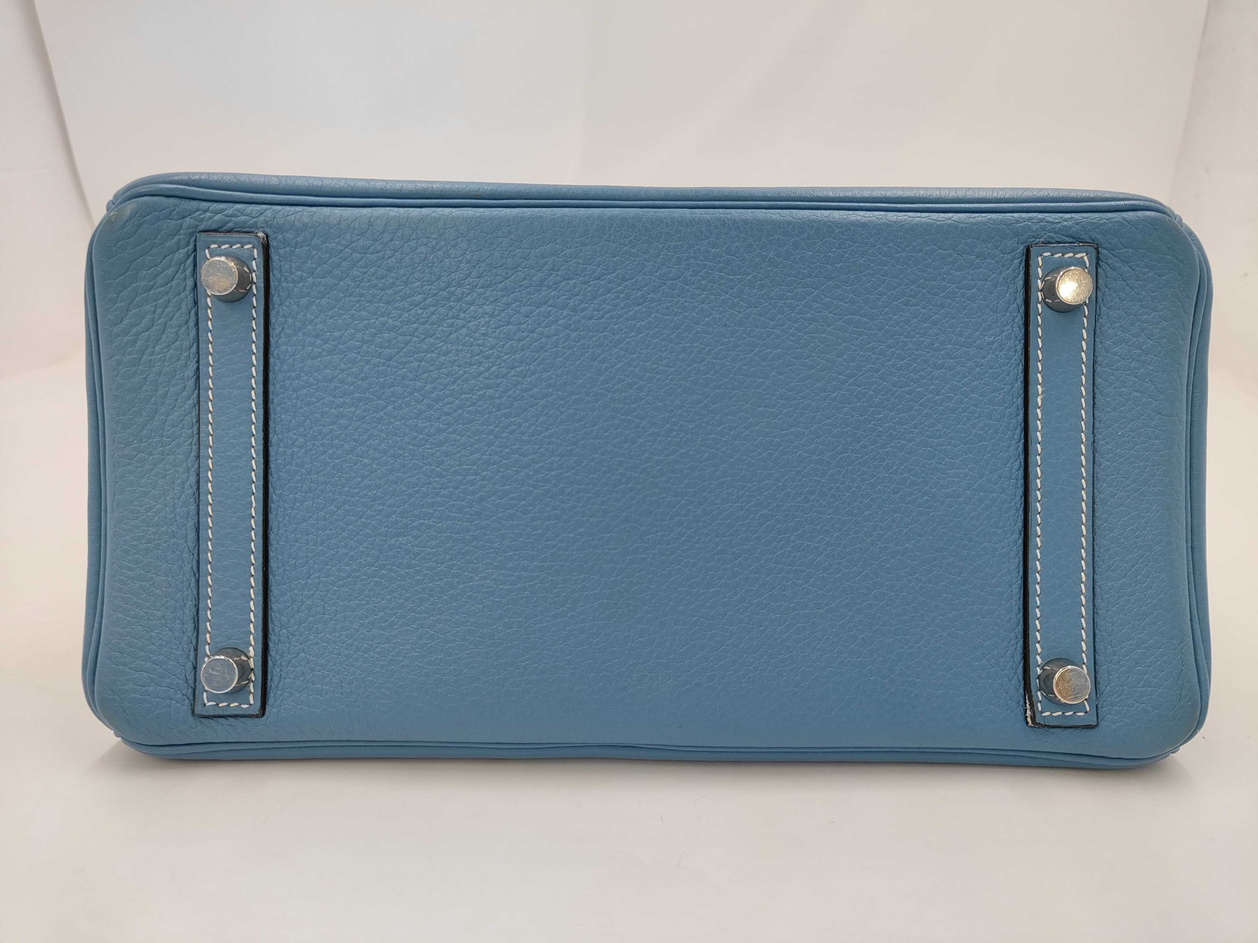 Birkin 30 Blue Jean Taurillon Clemence Silver hardware G engraved handbag — view 7