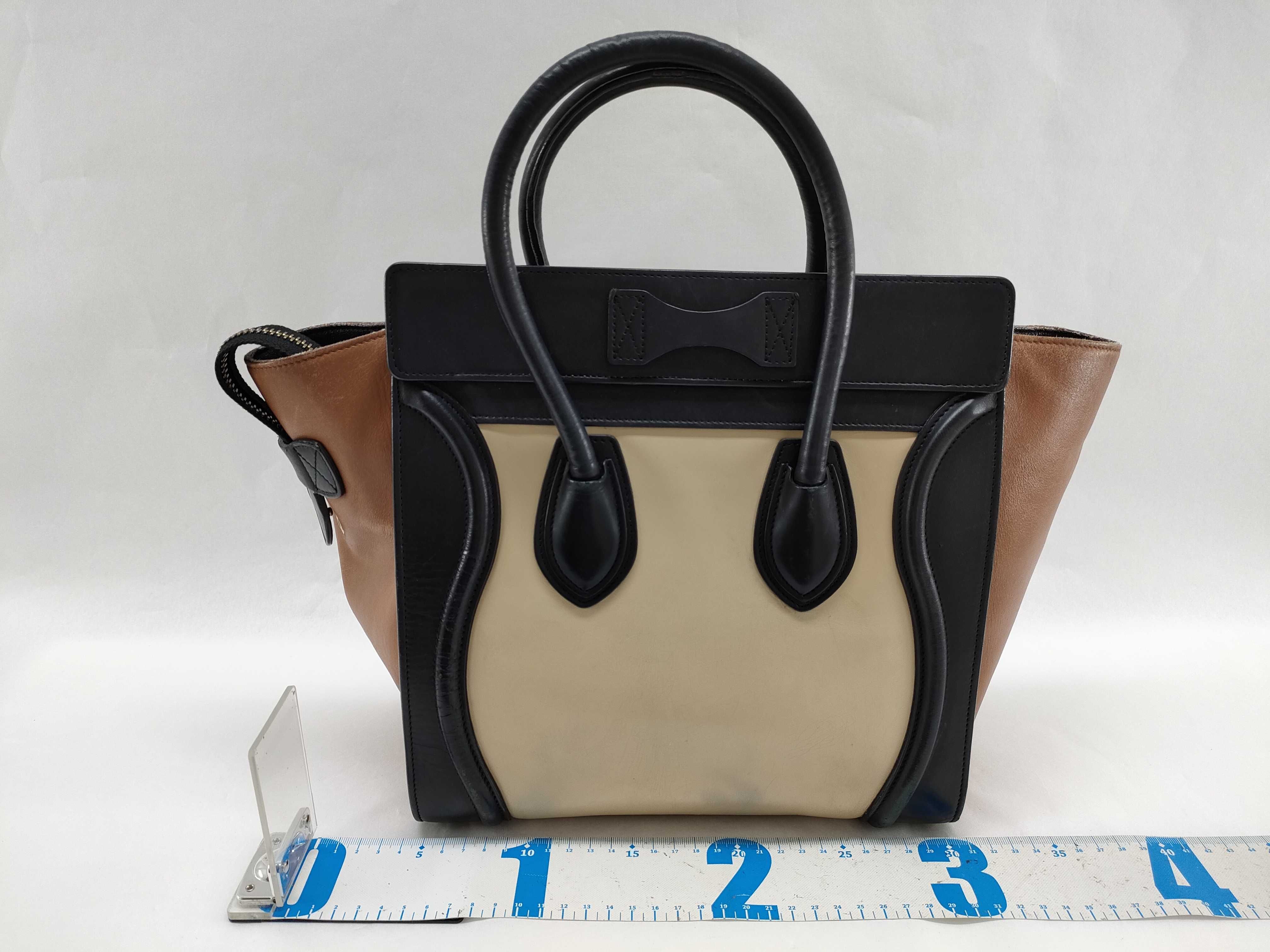 Micro Shopper Leather Handbag, Beige — view 2