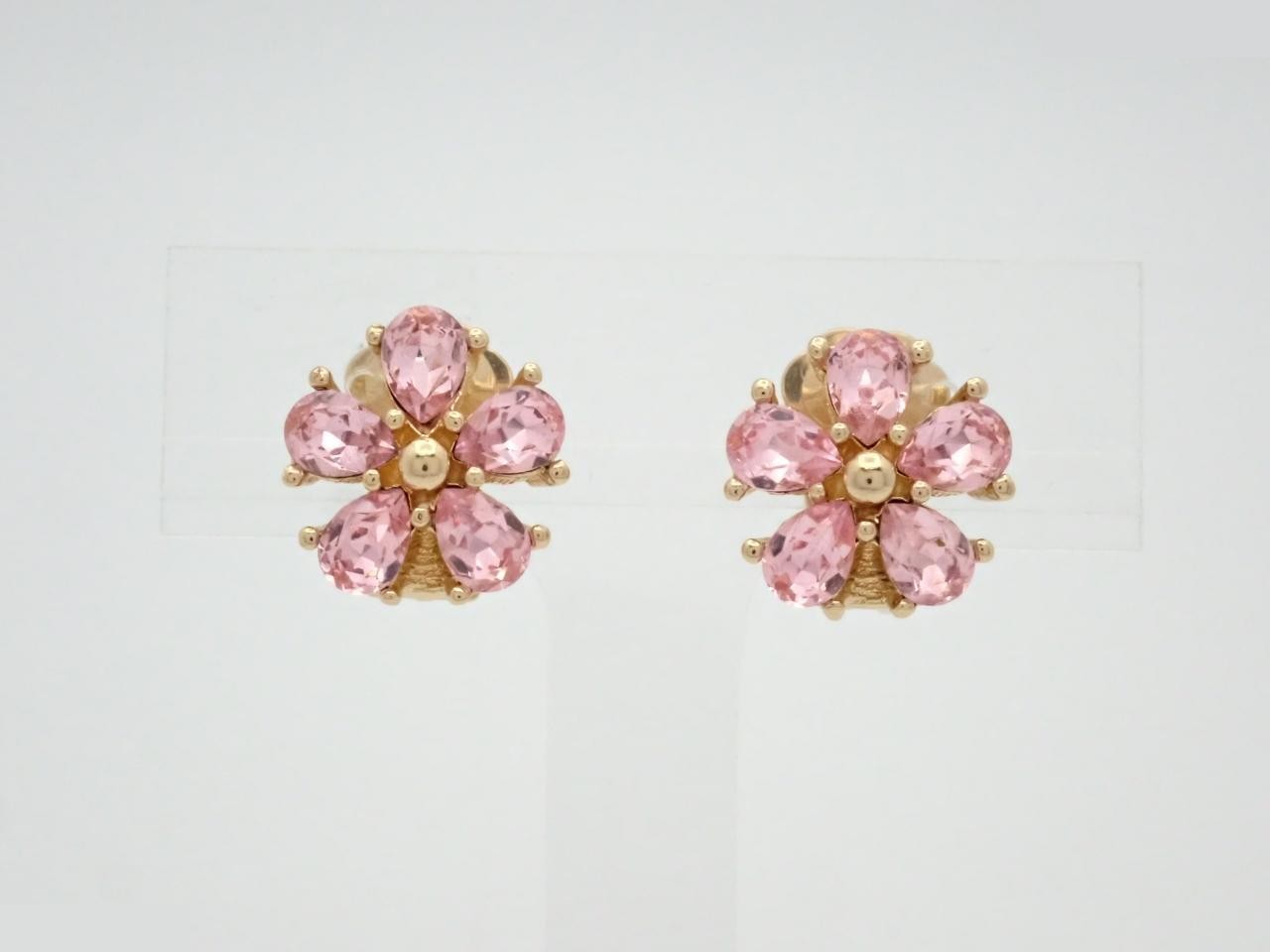 Flower Color Stone Pink Gold Earrings