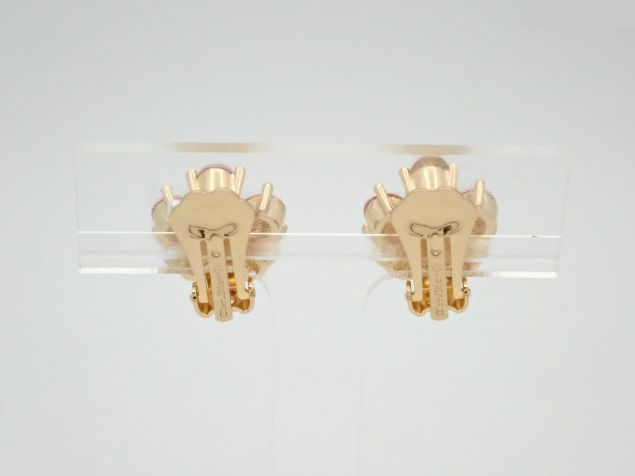 Flower Color Stone Pink Gold Earrings — view 2