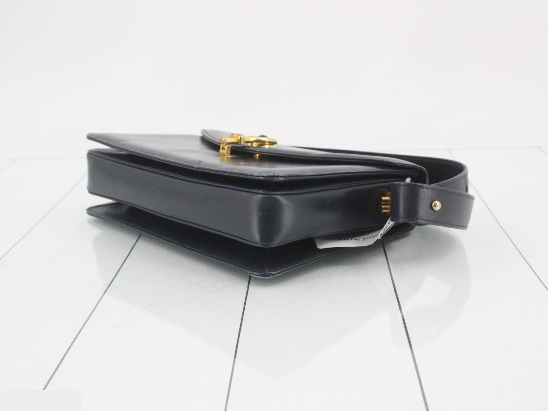 Leather semi-shoulder bag, navy — view 6