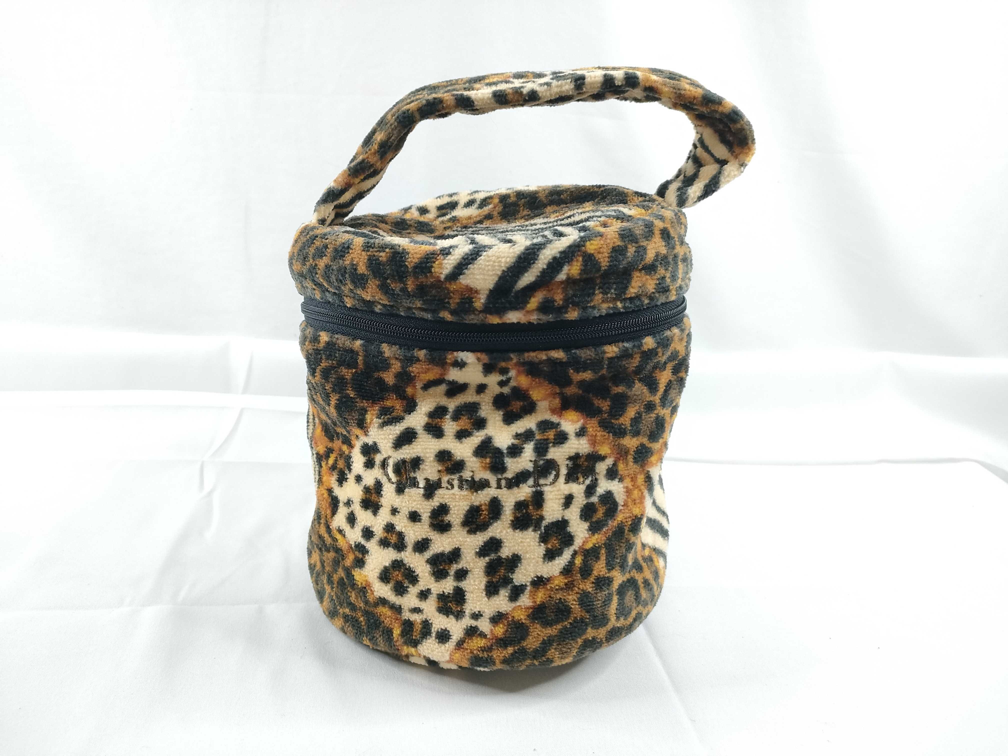 terry cloth leopard print embroidered logo CD hardware vanity bag handbag