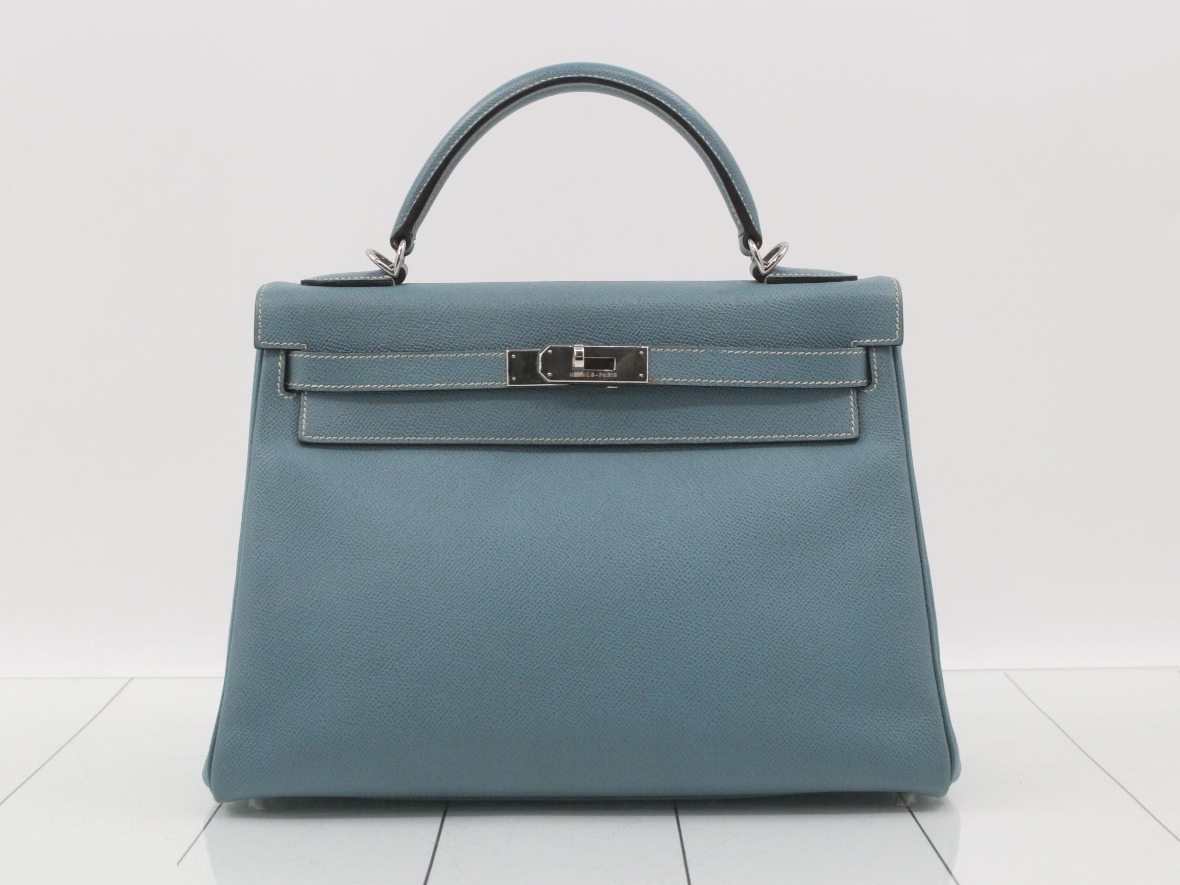 Kelly 32, Veau Epsom leather, Blue Jean, Silver hardware, G