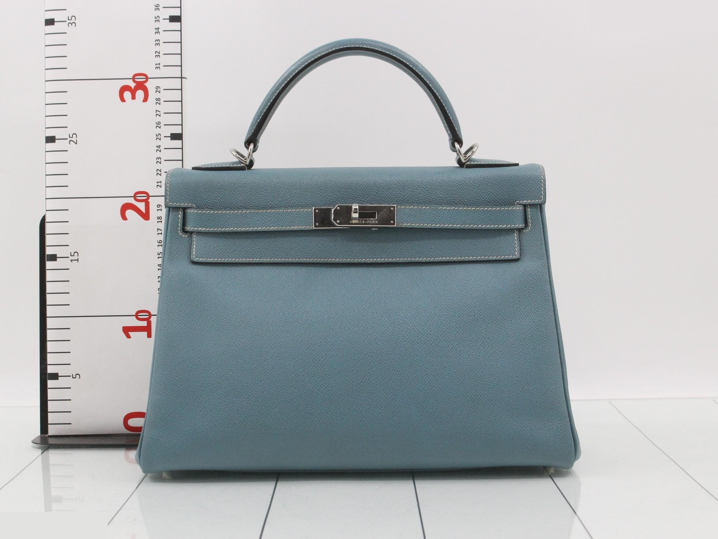 Kelly 32, Veau Epsom leather, Blue Jean, Silver hardware, G — view 2