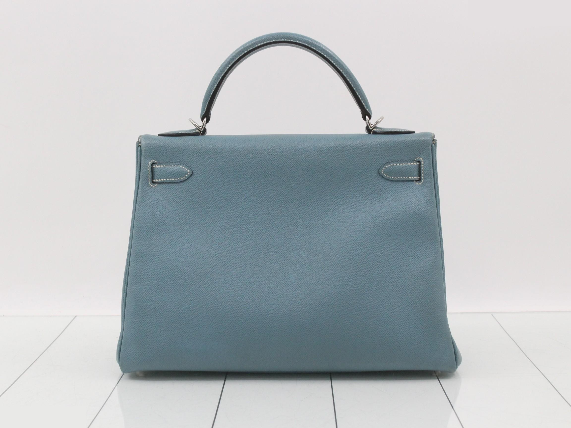 Kelly 32, Veau Epsom leather, Blue Jean, Silver hardware, G — view 3