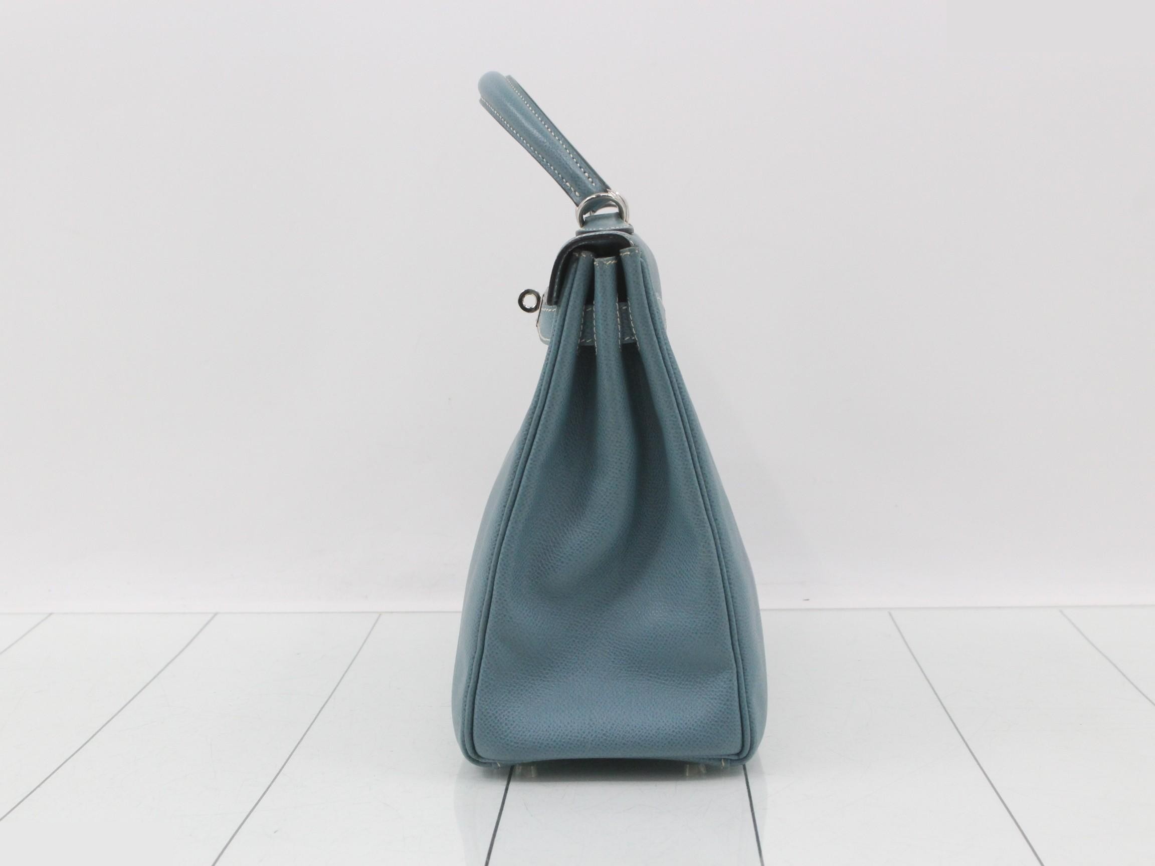 Kelly 32, Veau Epsom leather, Blue Jean, Silver hardware, G — view 4