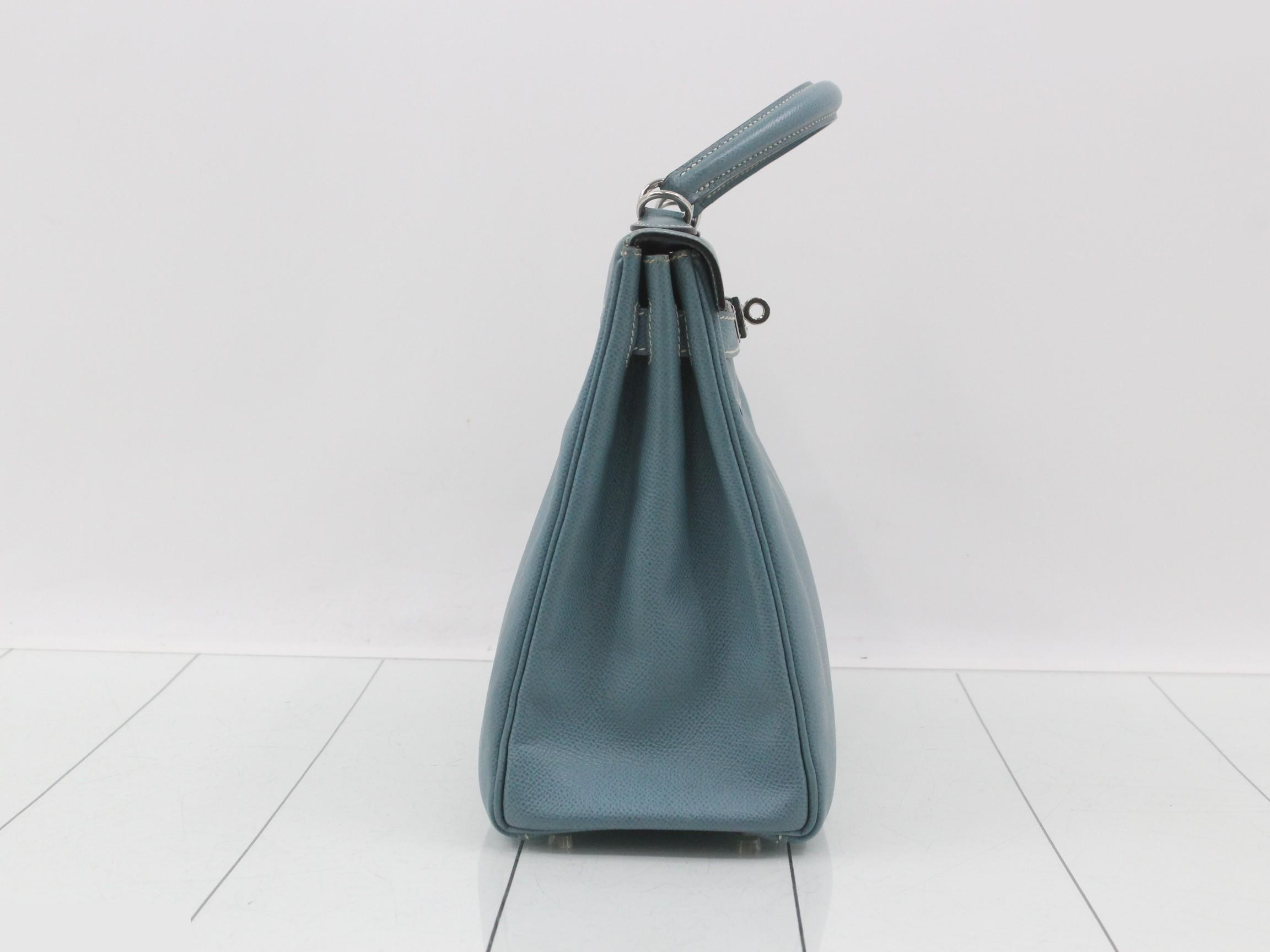 Kelly 32, Veau Epsom leather, Blue Jean, Silver hardware, G — view 5