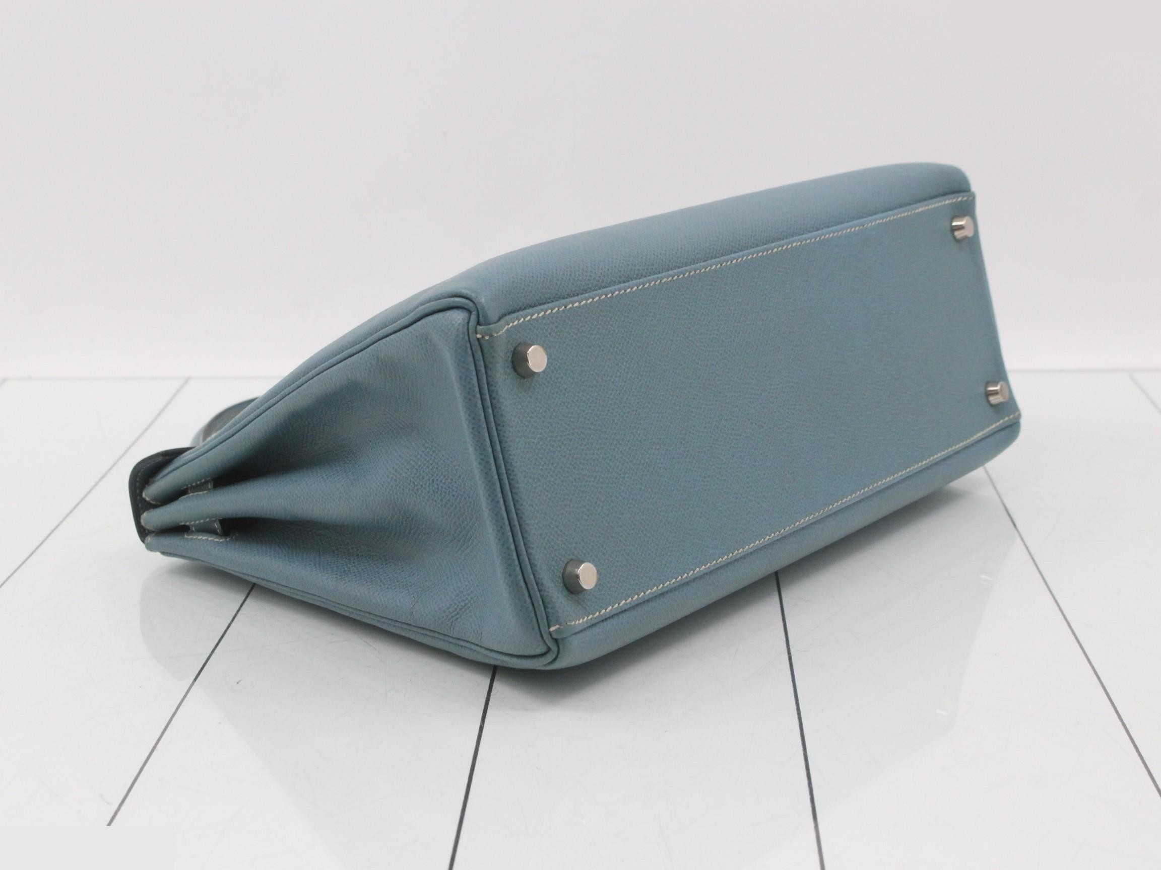 Kelly 32, Veau Epsom leather, Blue Jean, Silver hardware, G — view 6