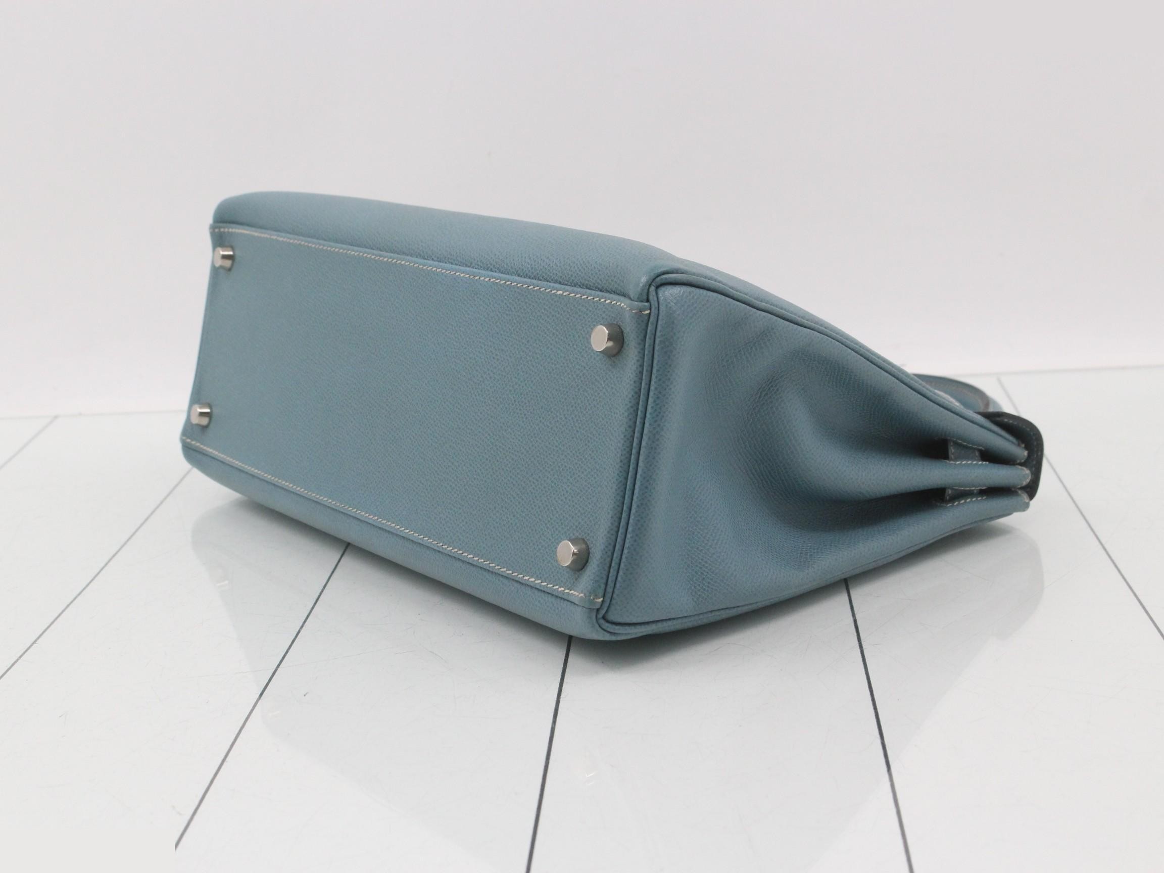 Kelly 32, Veau Epsom leather, Blue Jean, Silver hardware, G — view 7