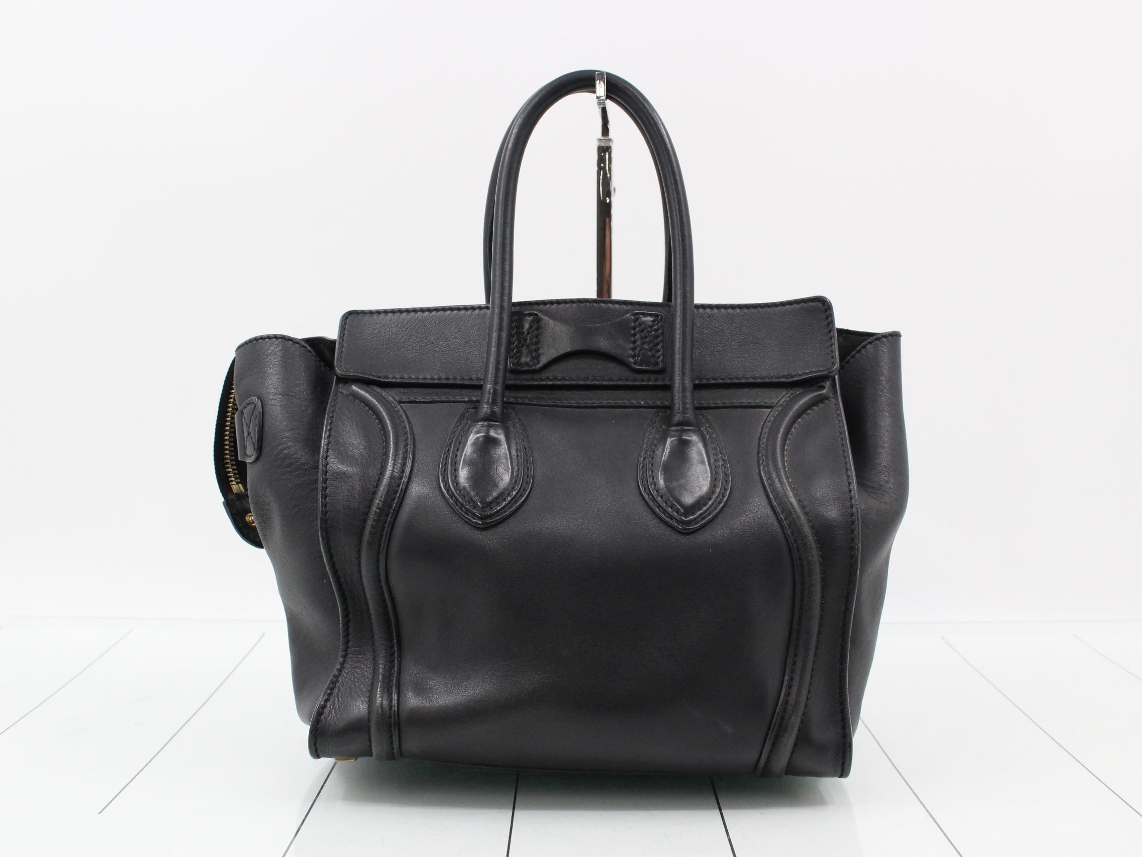 Leather Handbag, Black — view 2
