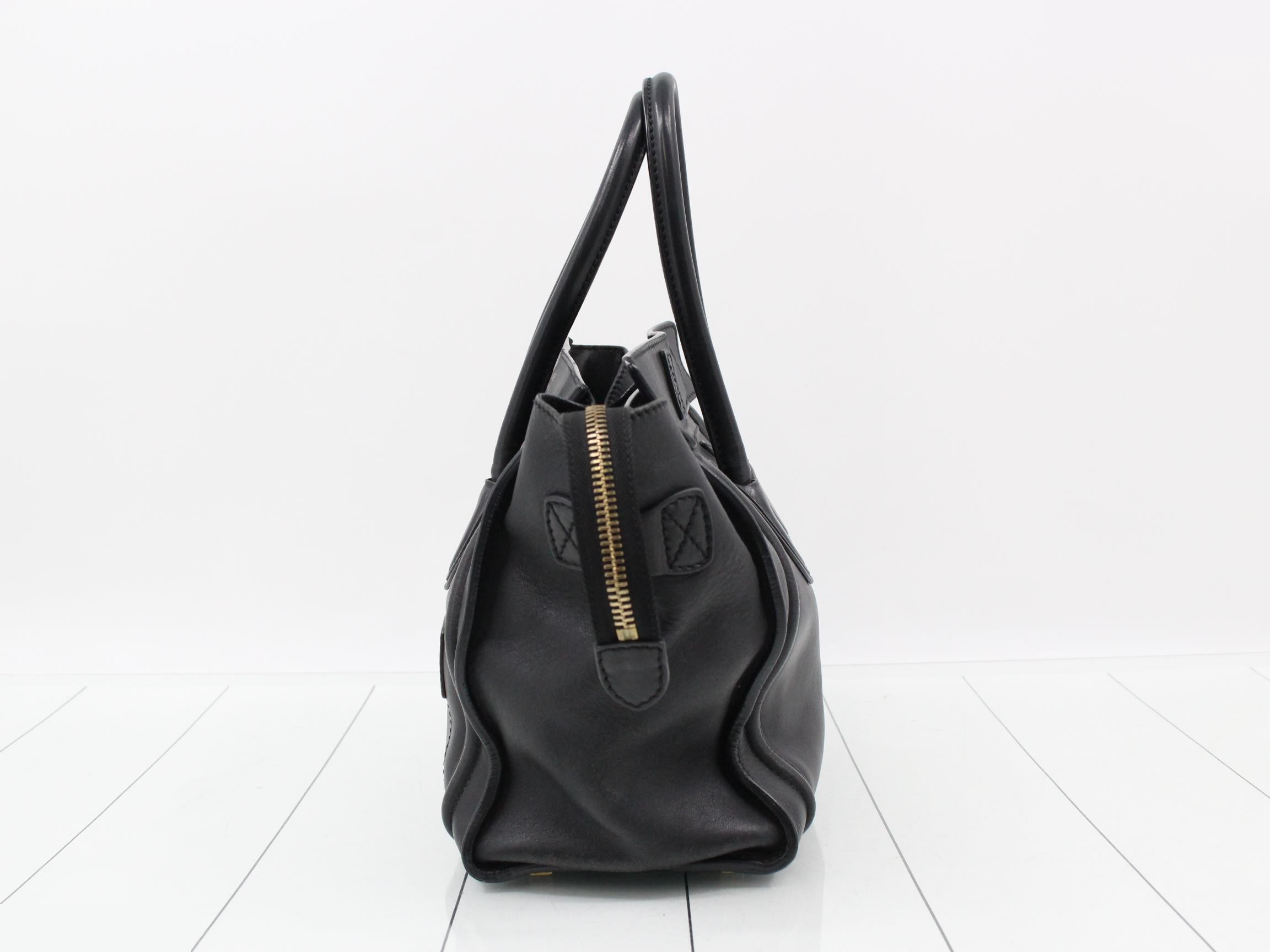 Leather Handbag, Black — view 3