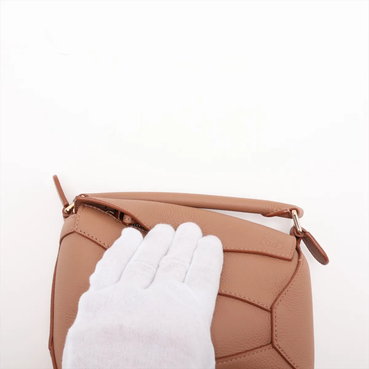 Puzzle Edge Mini Leather 2-Way Handbag, Beige — view 6
