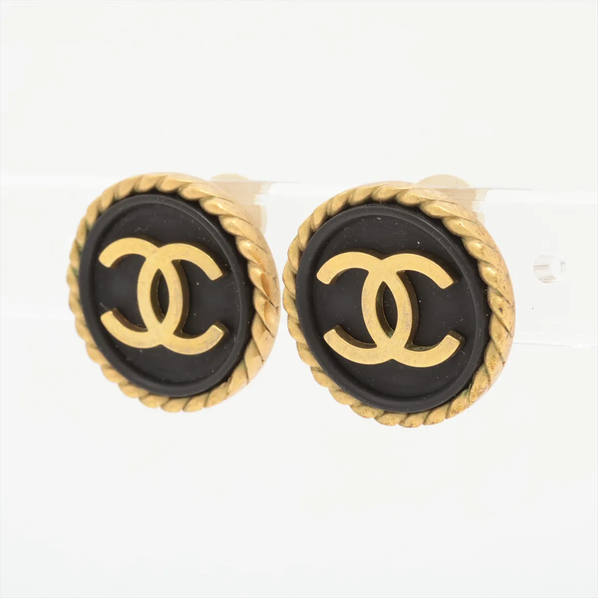 Coco Mark 95P Earrings (Pair) GP Gold x Black. — view 3