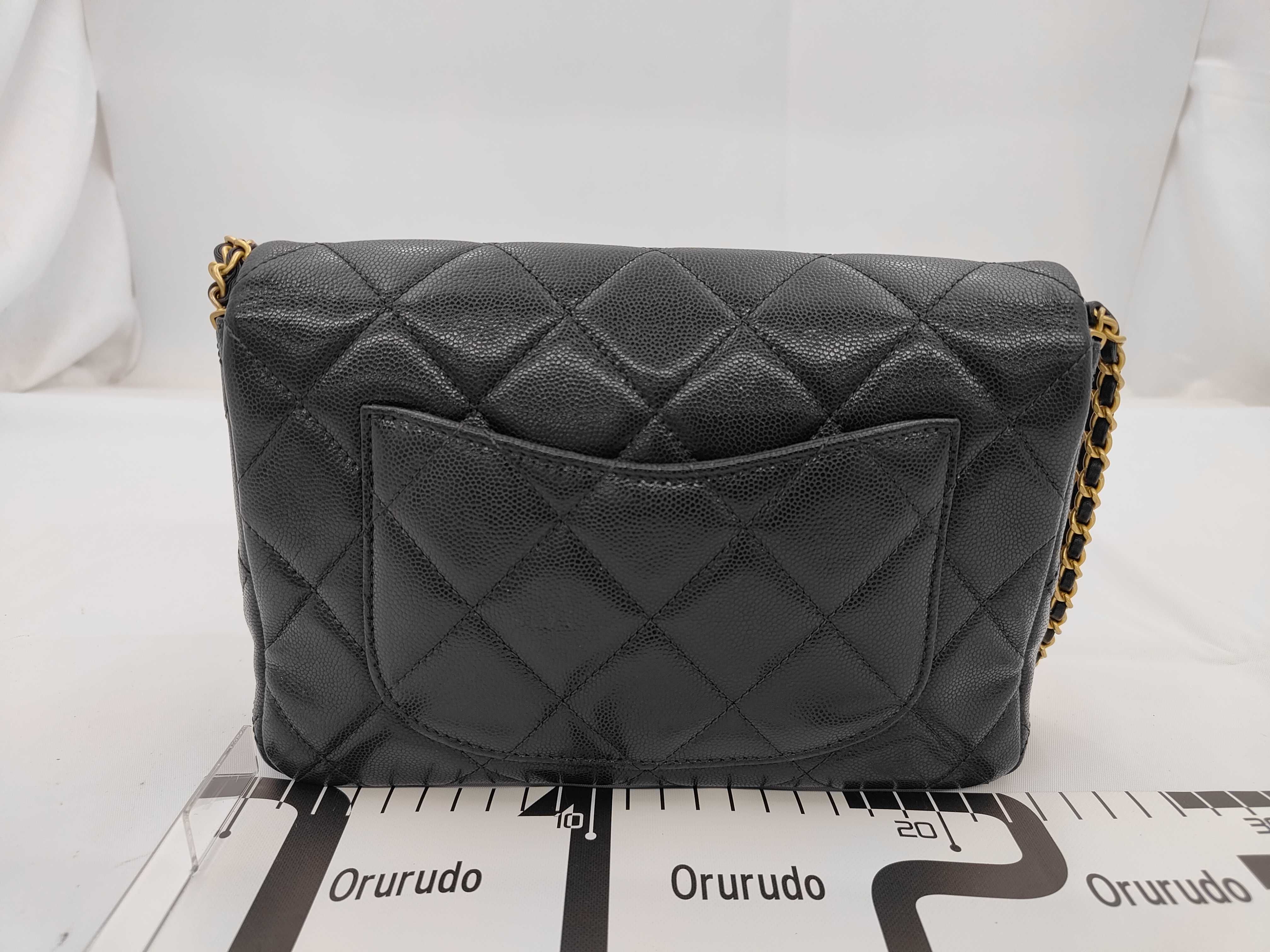 Matelassé Chain Shoulder Bag, Caviar Leather, Black — view 2