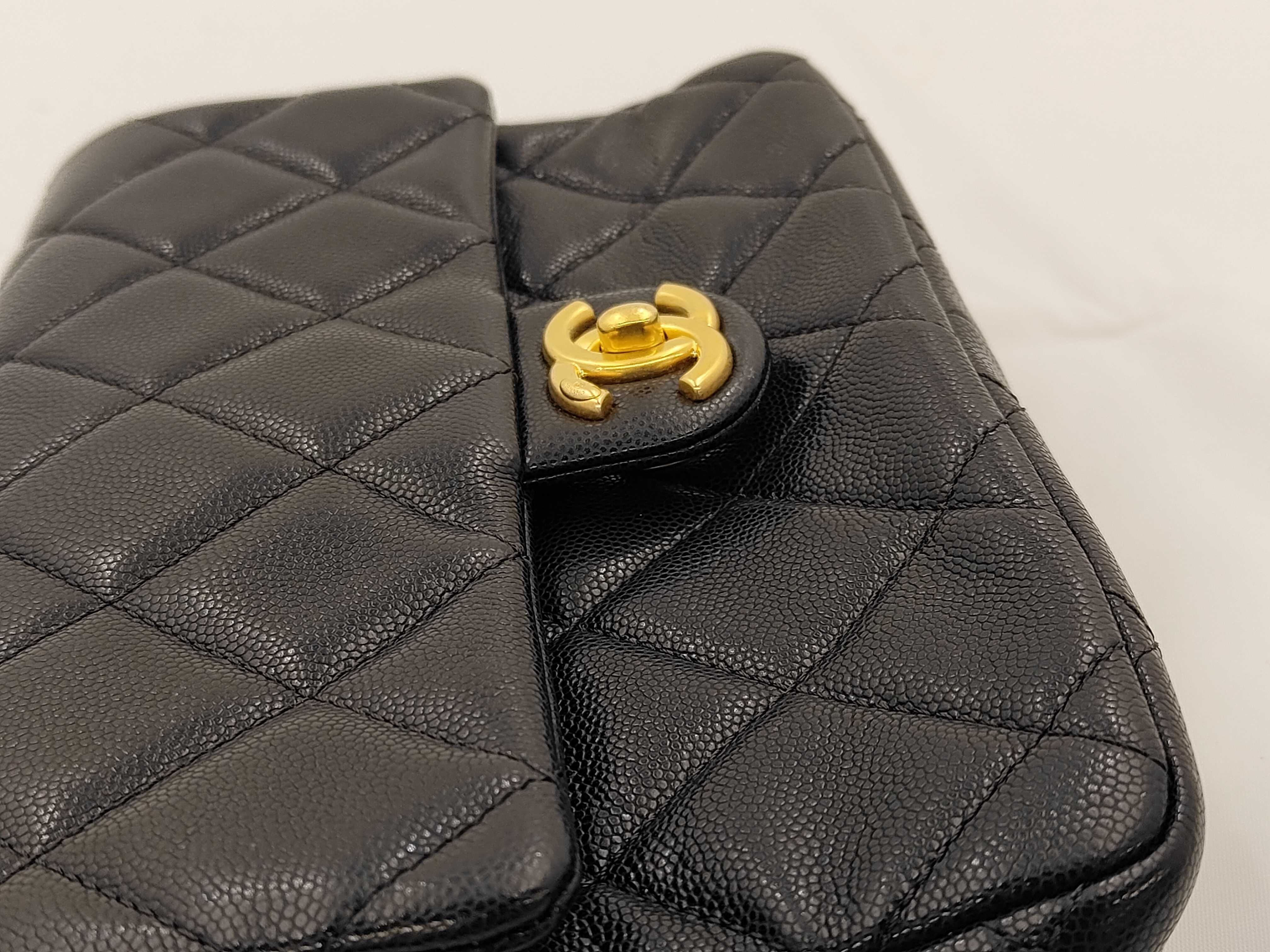 Matelassé Chain Shoulder Bag, Caviar Leather, Black — view 12