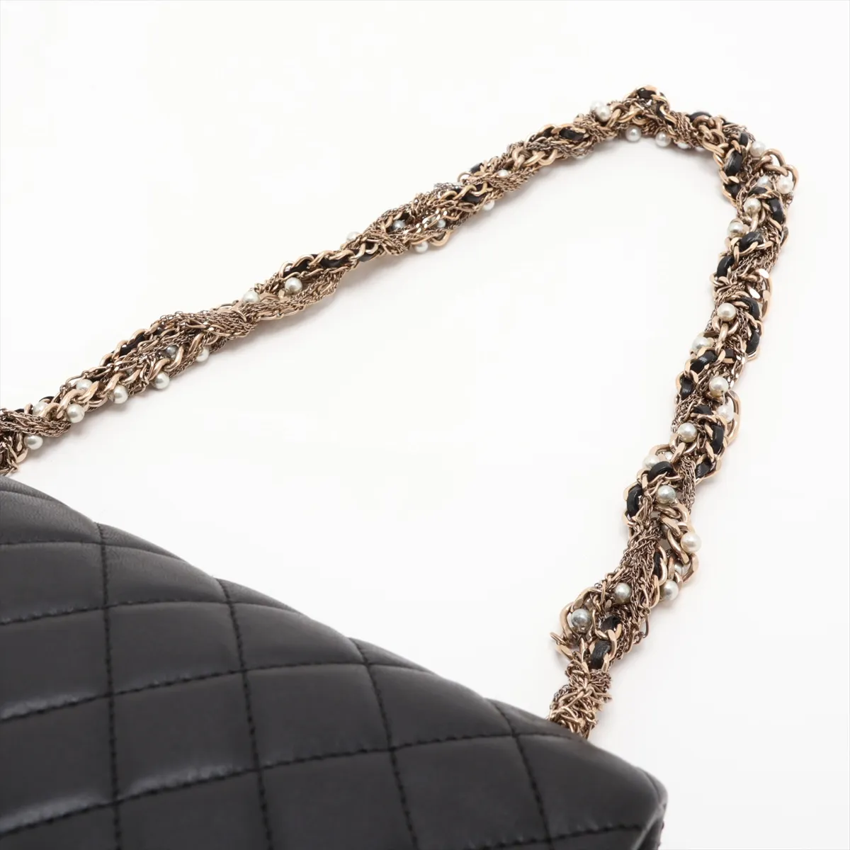 Matelassé Lambskin Single Flap Single Chain Bag, Pearl Black with Gold Hardware, 20335063 (Serial Number in the 20s) — view 5