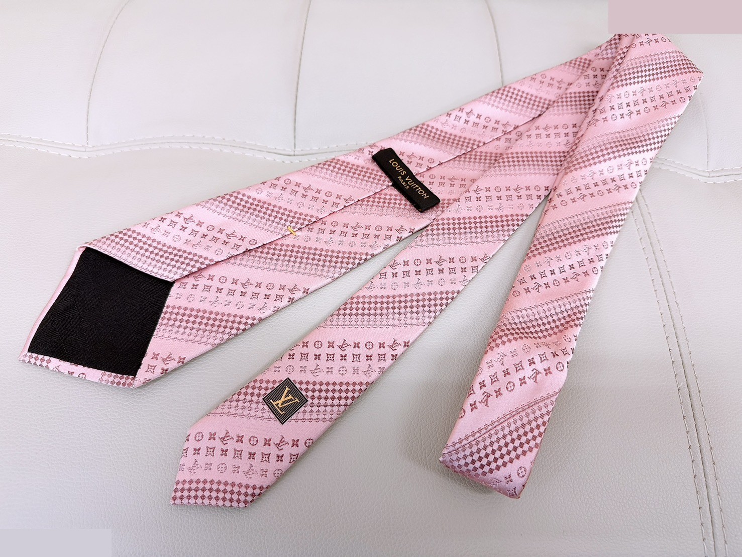 Monogram Jacquard Silk Tie, Pink — view 3