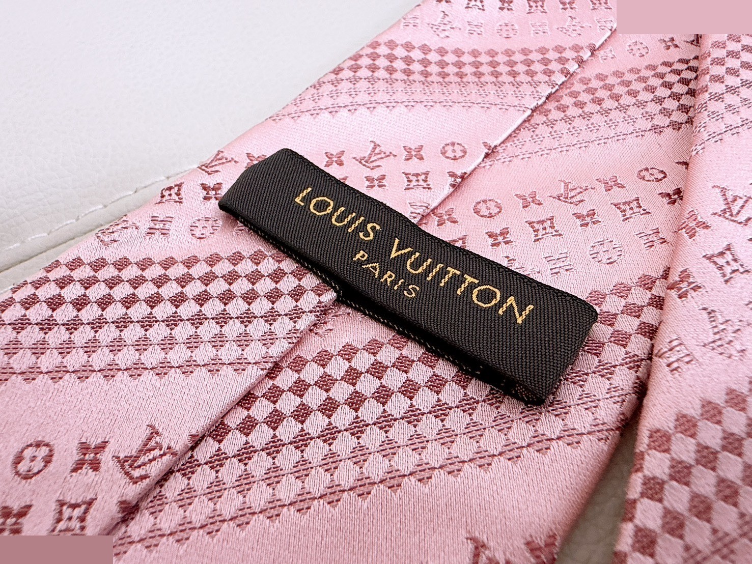 Monogram Jacquard Silk Tie, Pink — view 4