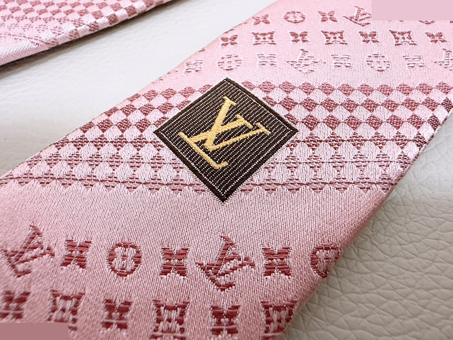 Monogram Jacquard Silk Tie, Pink — view 5