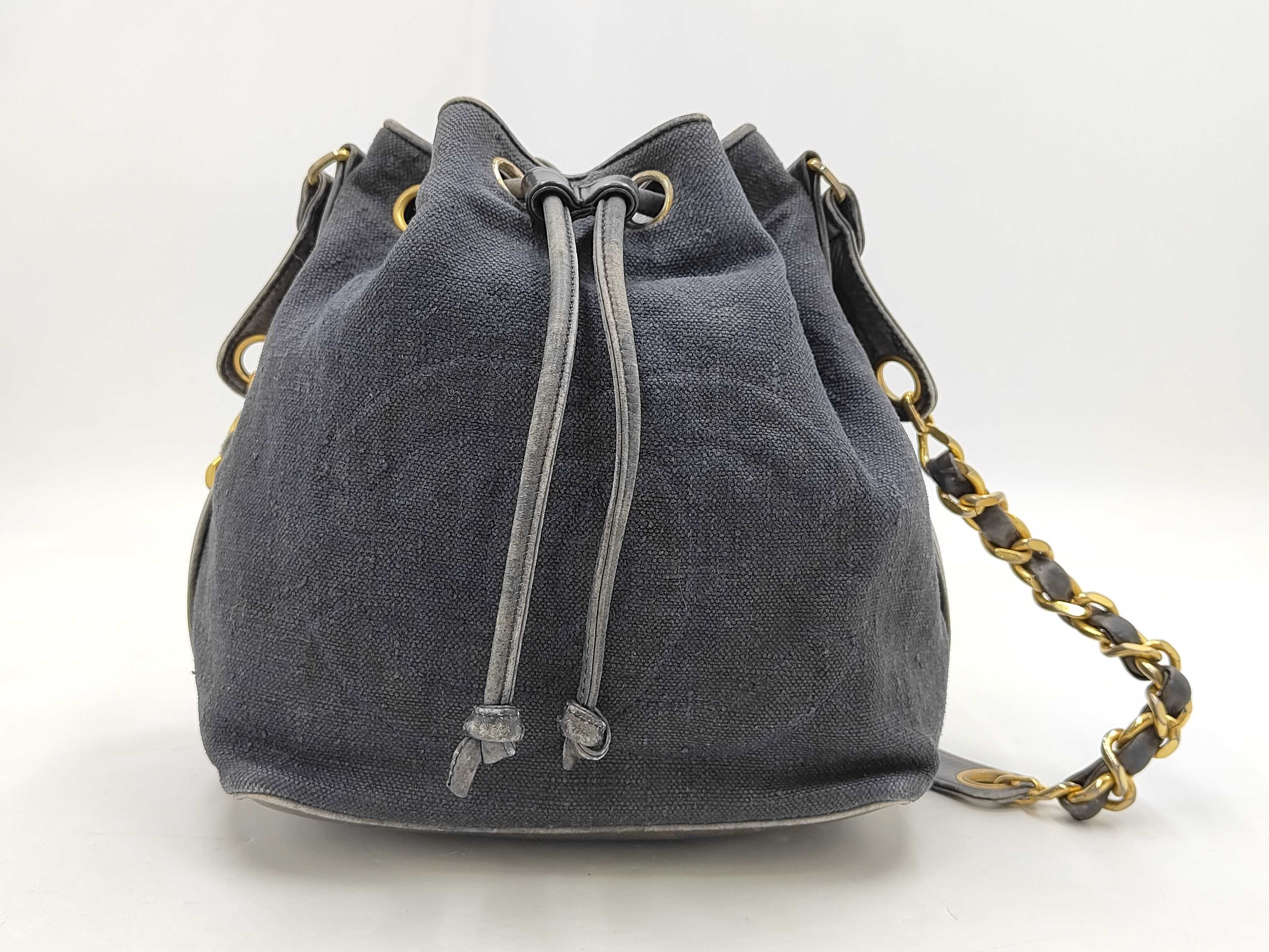 Denim Coco Mark Drawstring Chain Shoulder Bag