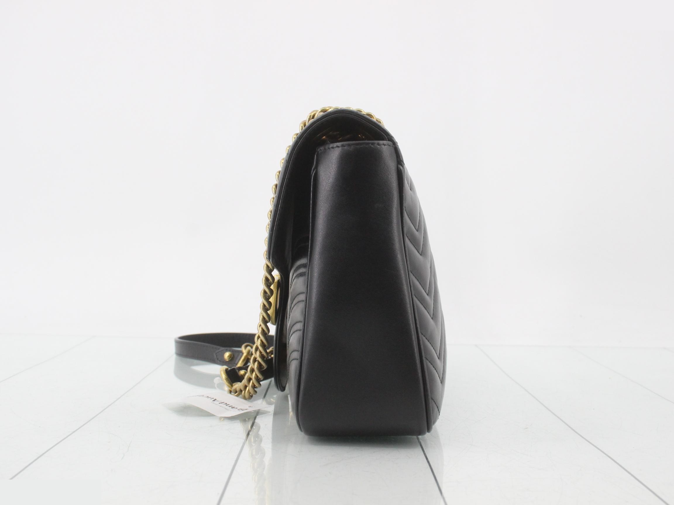 GG Marmont Shoulder Bag, Leather, Black — view 3