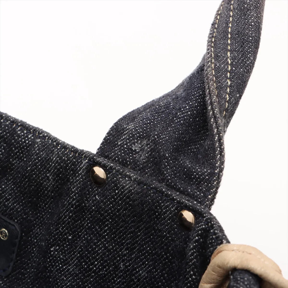 Cocomark Denim x Leather Handbag Sparkling Denim Blue Gold Hardware 10369840 10s — view 14