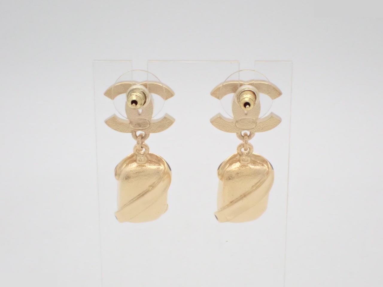 earrings, C22A, Coco Mark, pearl, stone, 4cm height, swing type. — view 2