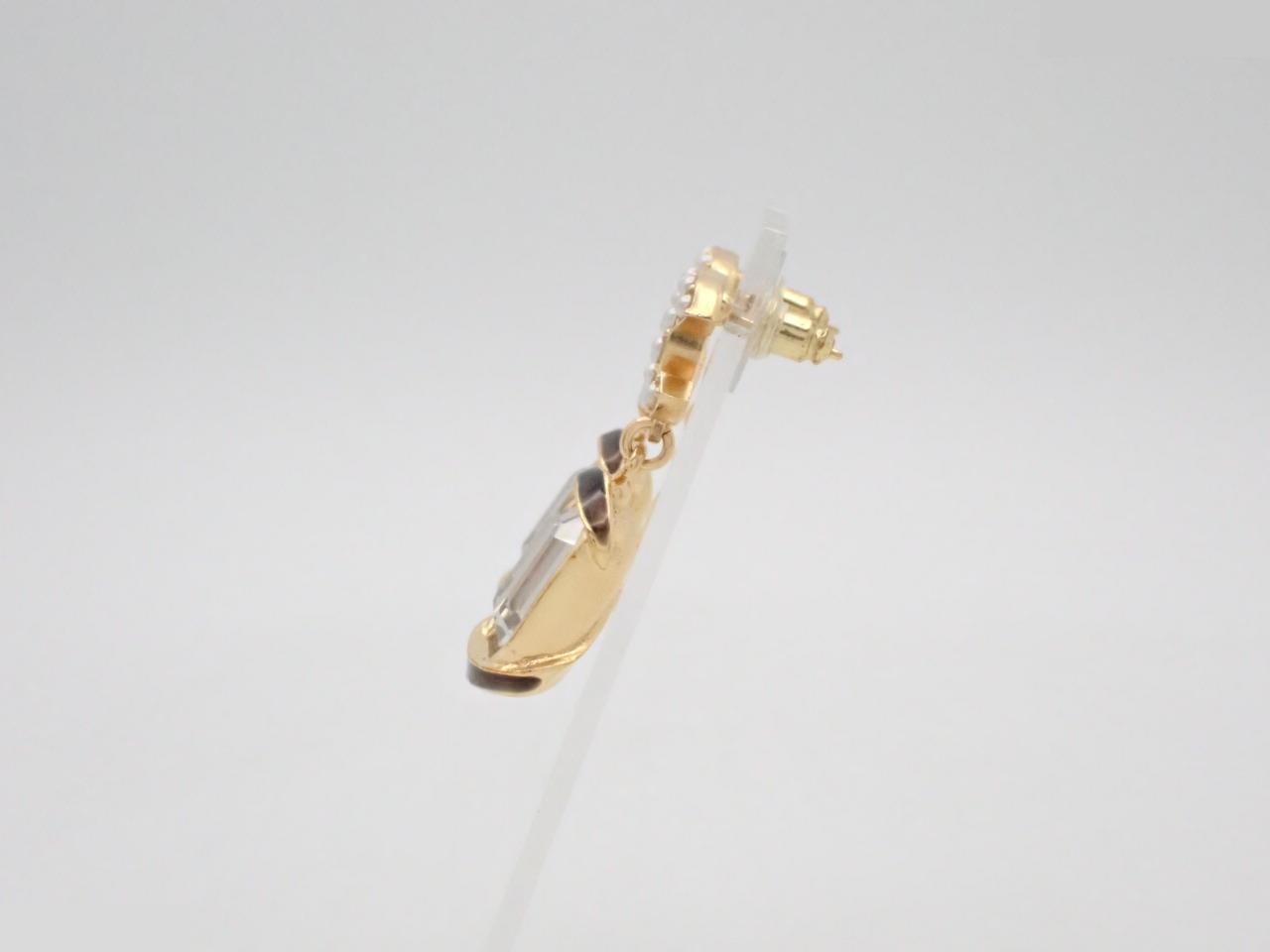 earrings, C22A, Coco Mark, pearl, stone, 4cm height, swing type. — view 3