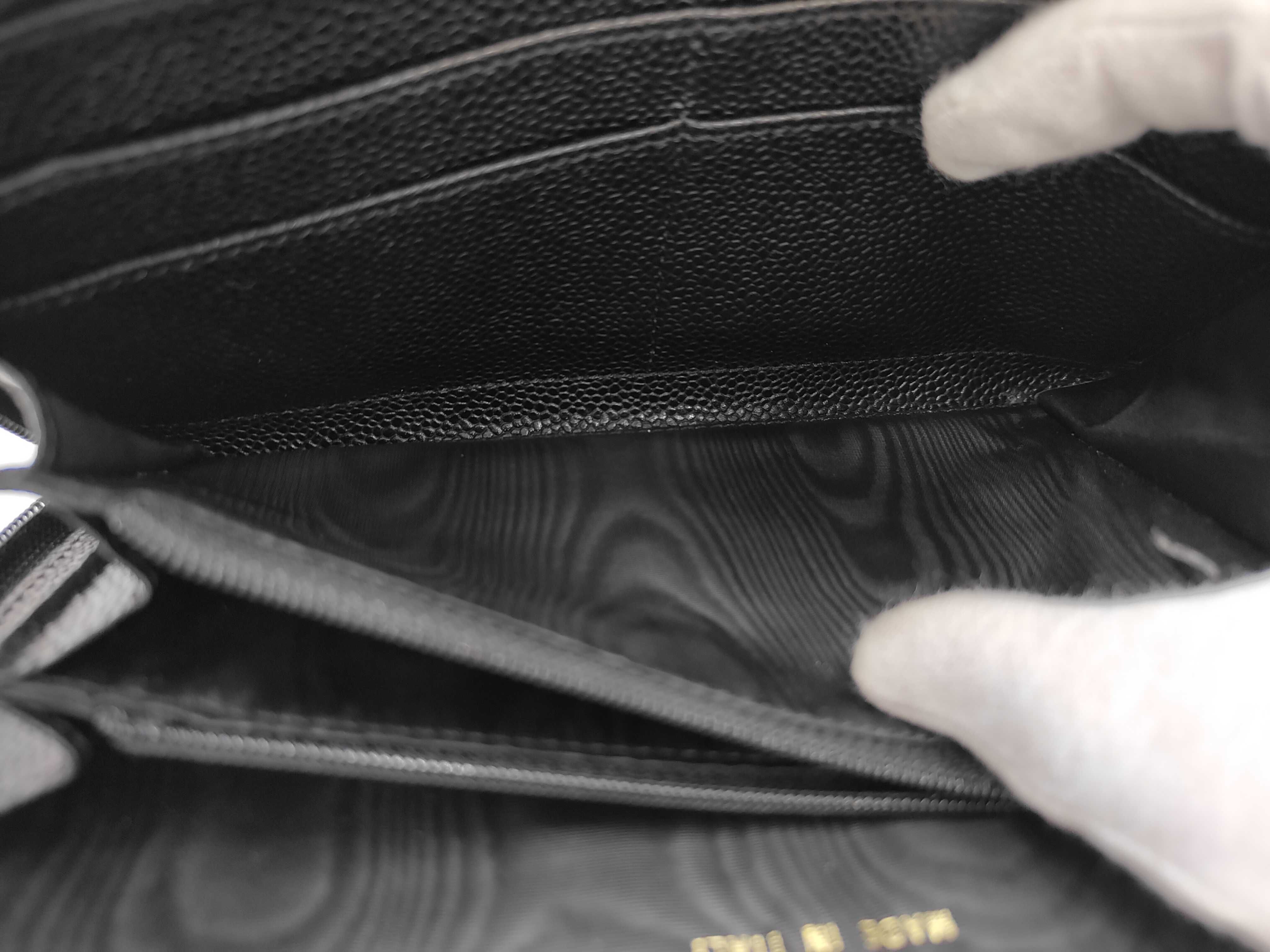 Caviar Skin Coco Mark Round Zip Long Wallet Black — view 4