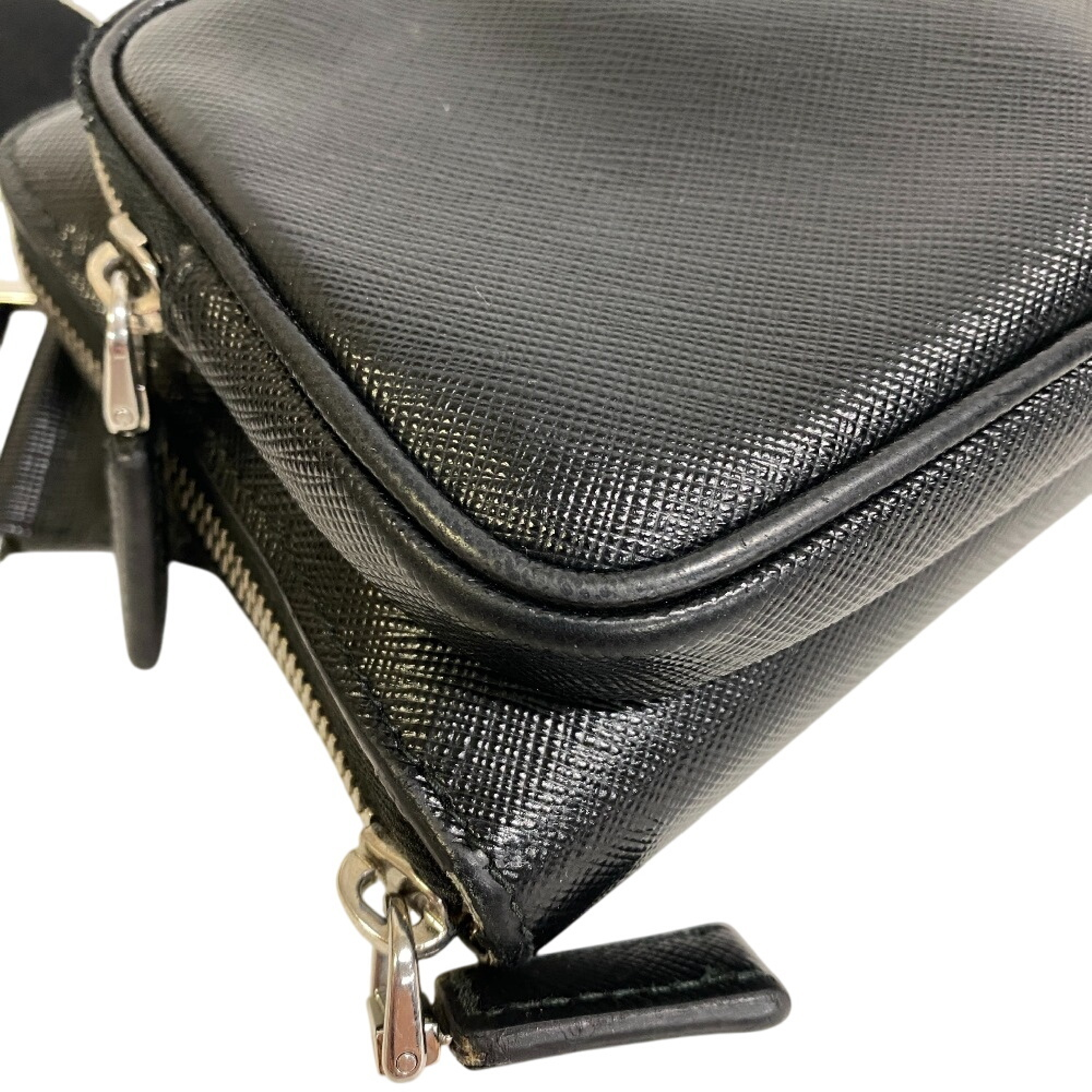 2VH156 Waist Pouch, Triangle Logo Plate, Leather Body Bag, Black, Brand Shoulder Bag — view 3