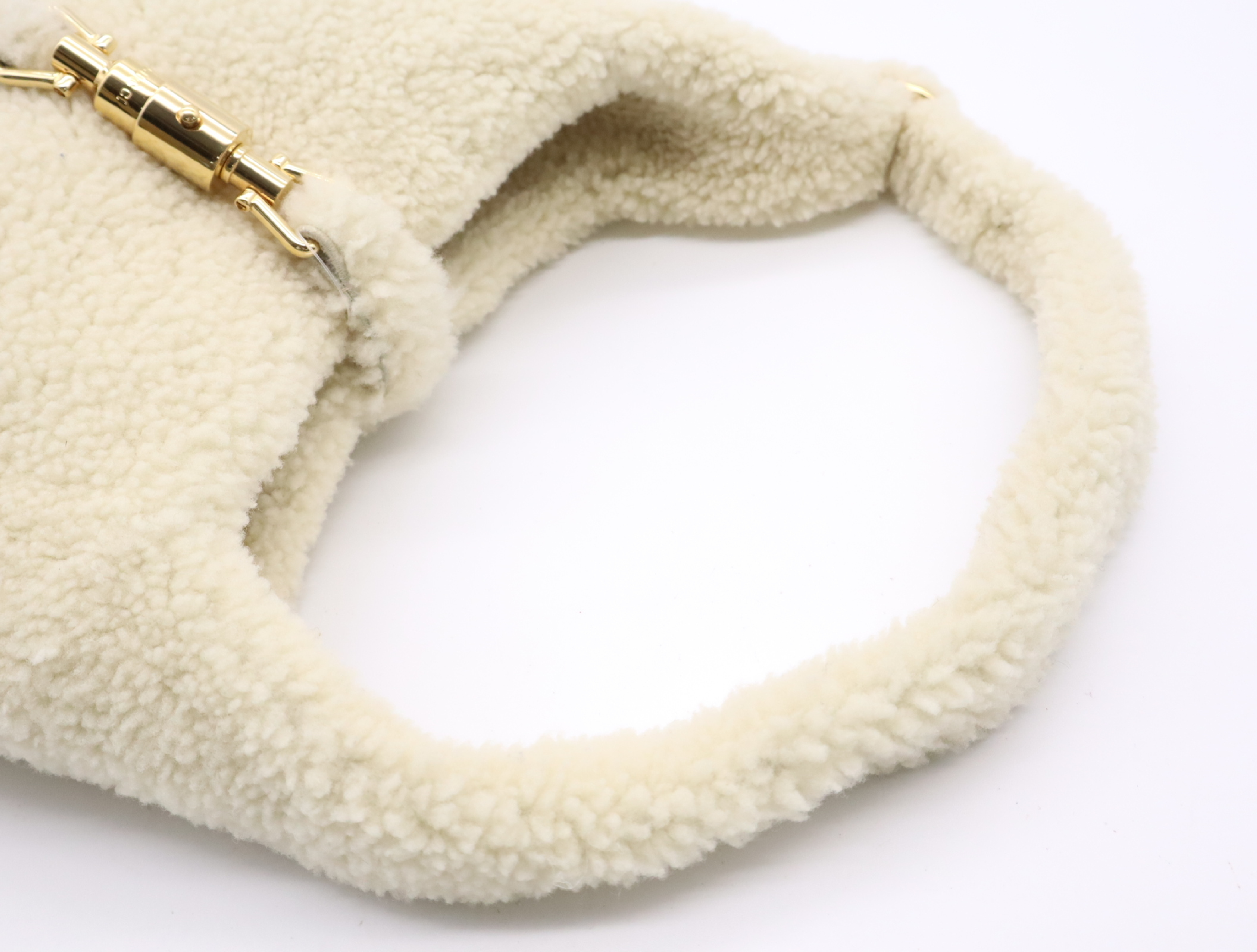 636709 Shearling Jackie 1961 2-way Handbag with White Gold Hardware and Shoulder Strap — view 10
