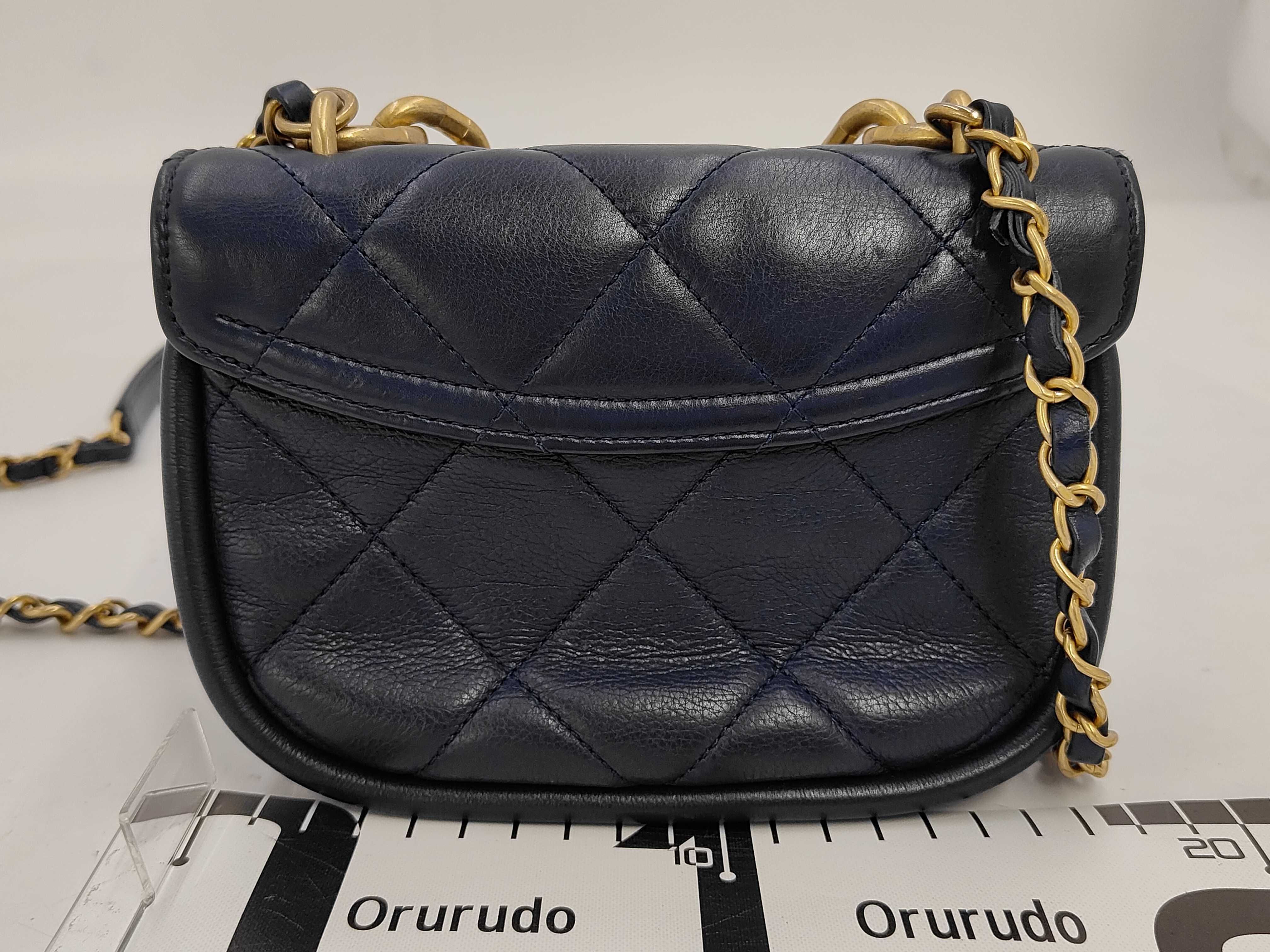 Mini Matelassé Chain Shoulder Bag, Navy Lambskin, Gold Hardware. — view 2
