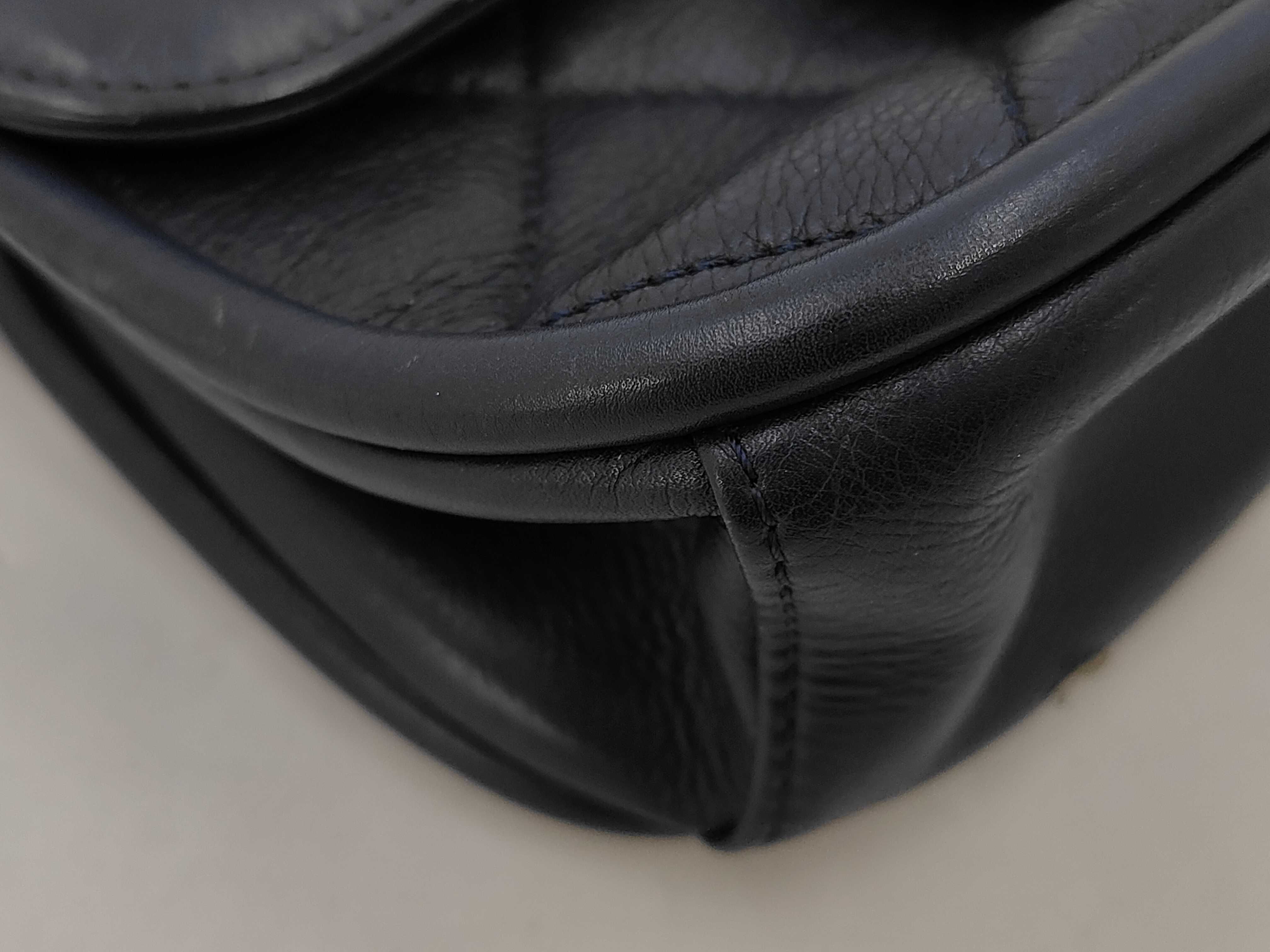 Mini Matelassé Chain Shoulder Bag, Navy Lambskin, Gold Hardware. — view 3