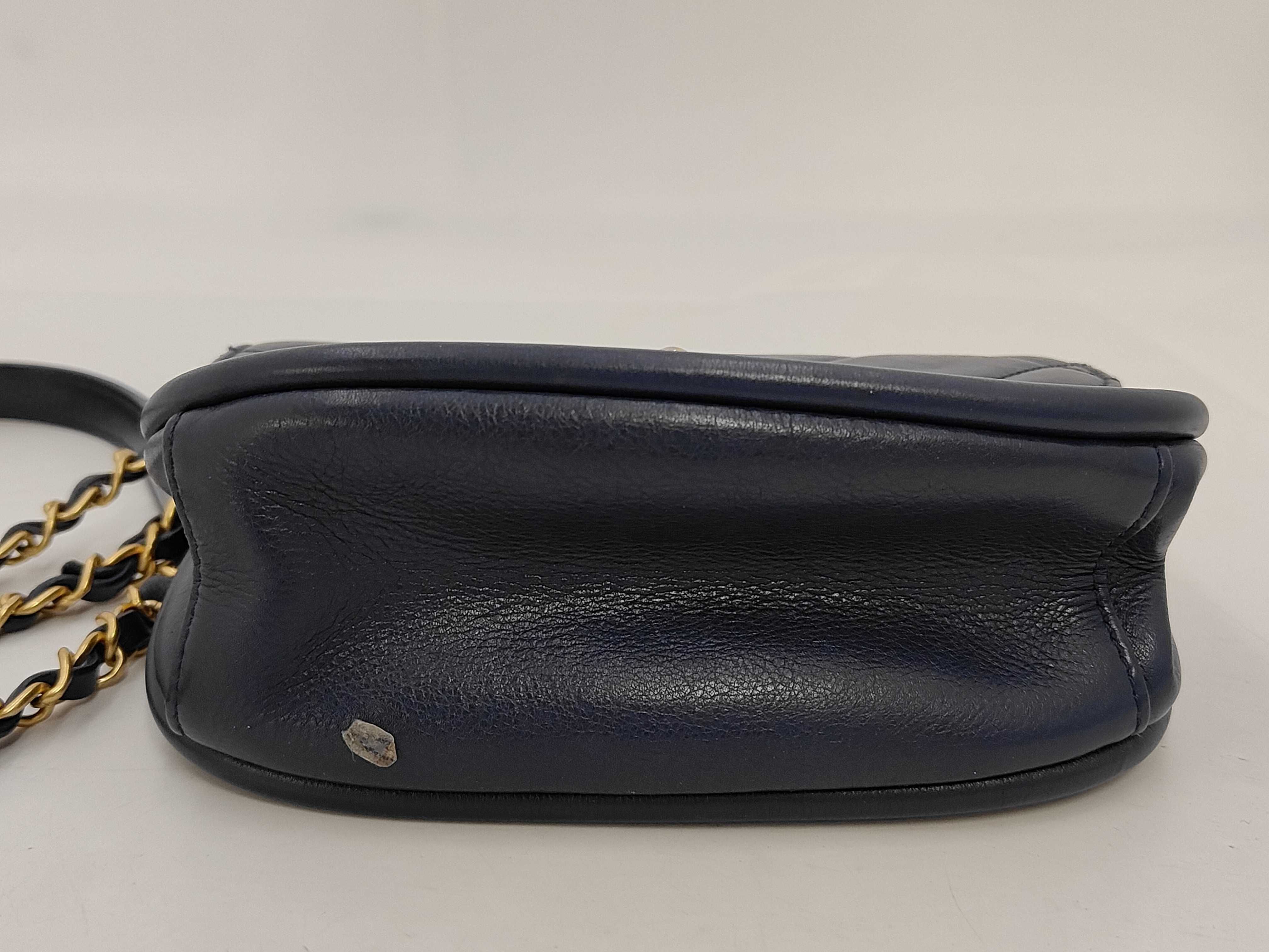 Mini Matelassé Chain Shoulder Bag, Navy Lambskin, Gold Hardware. — view 4