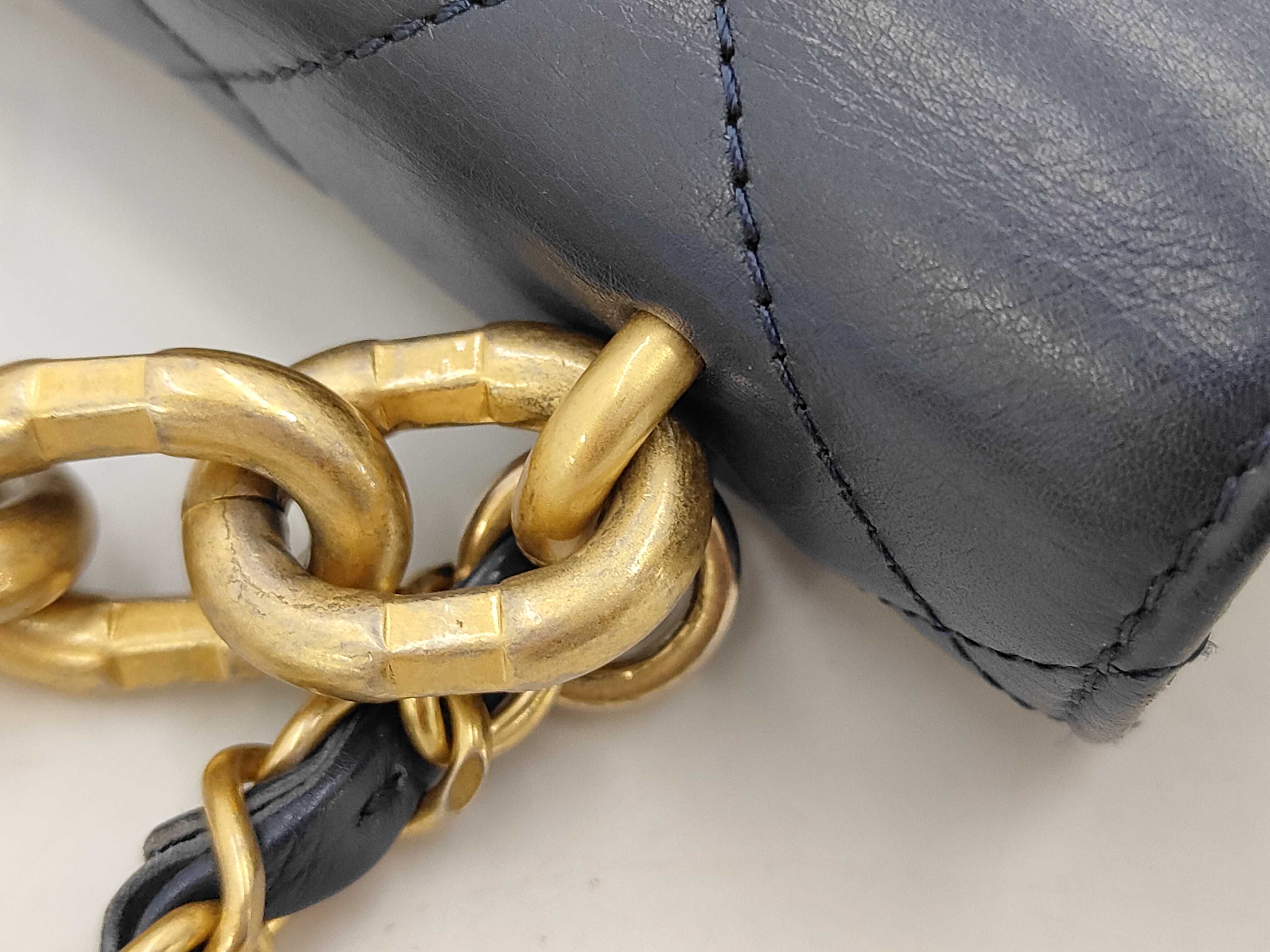 Mini Matelassé Chain Shoulder Bag, Navy Lambskin, Gold Hardware. — view 7