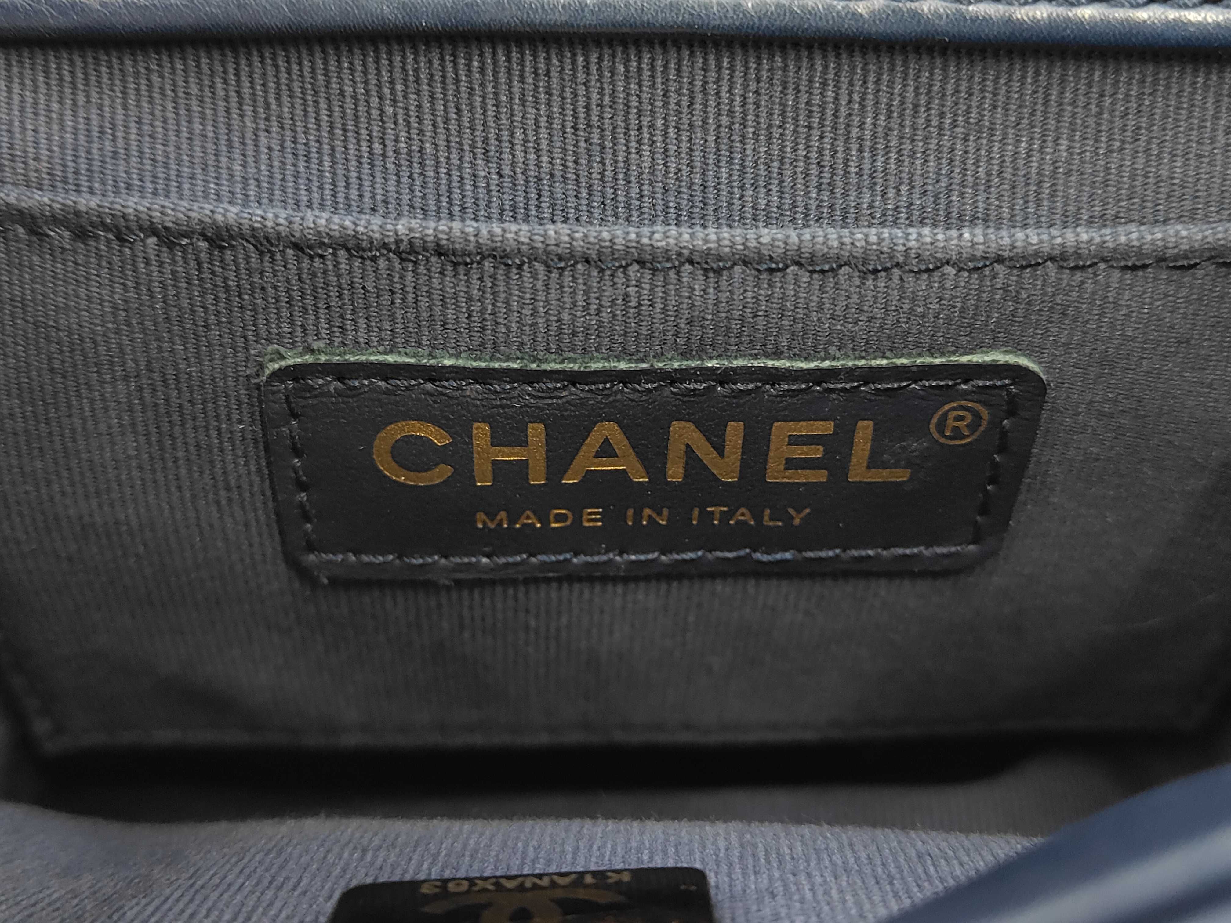 Mini Matelassé Chain Shoulder Bag, Navy Lambskin, Gold Hardware. — view 9