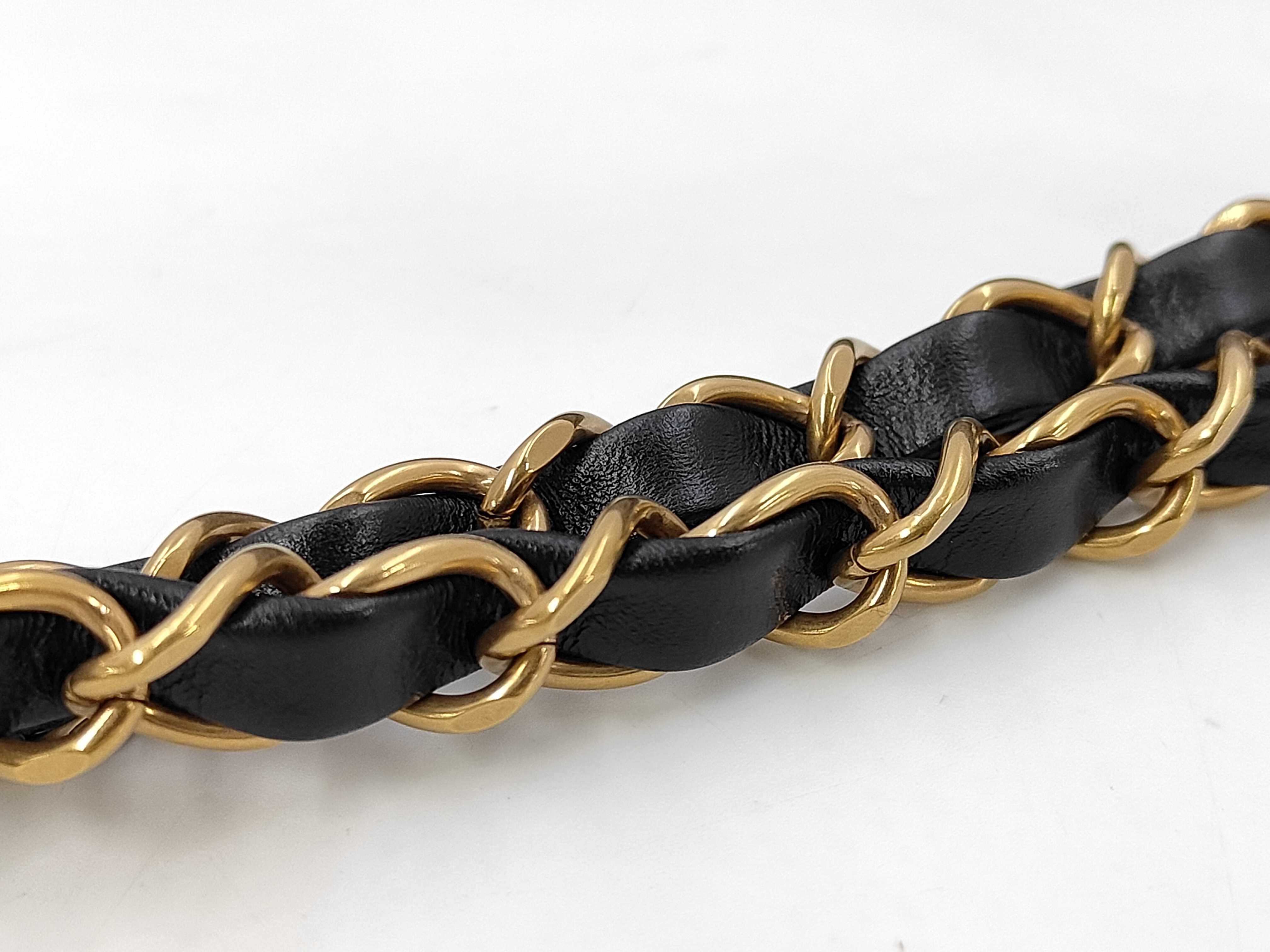 22 Shiny Calfskin Chain Shoulder Bag with Gold Hardware and Pouch, Black — view 4