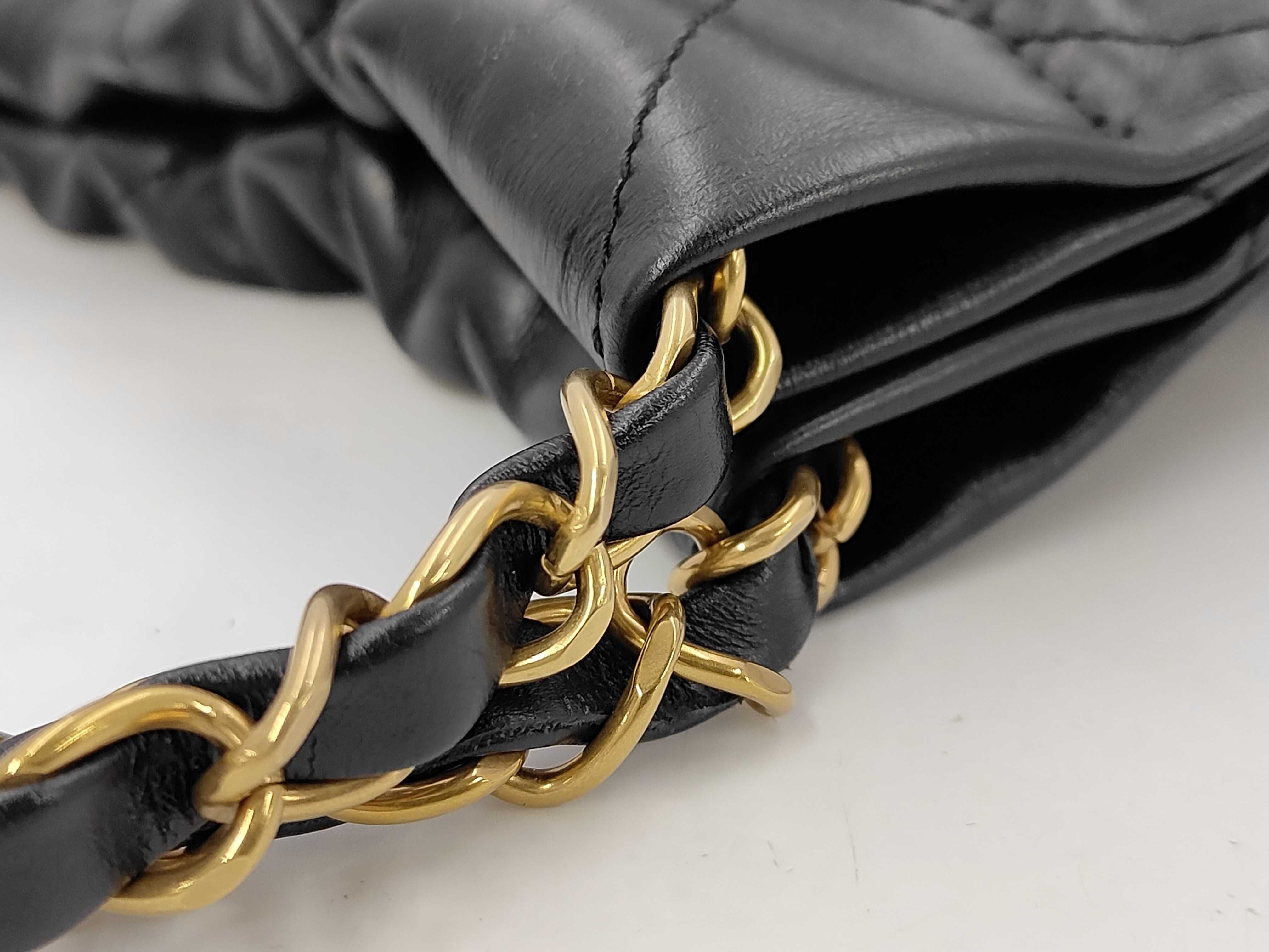 22 Shiny Calfskin Chain Shoulder Bag with Gold Hardware and Pouch, Black — view 5