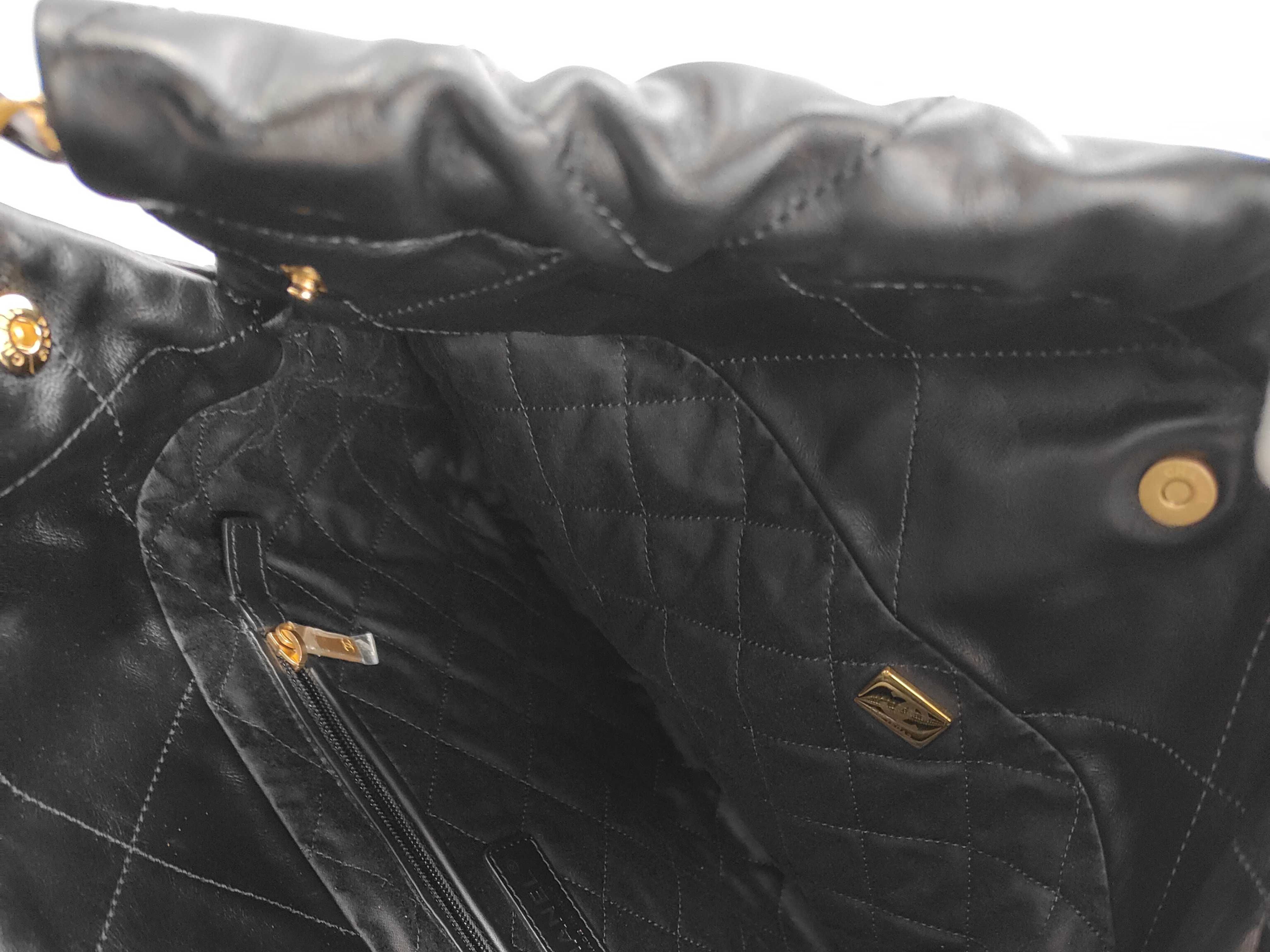 22 Shiny Calfskin Chain Shoulder Bag with Gold Hardware and Pouch, Black — view 8
