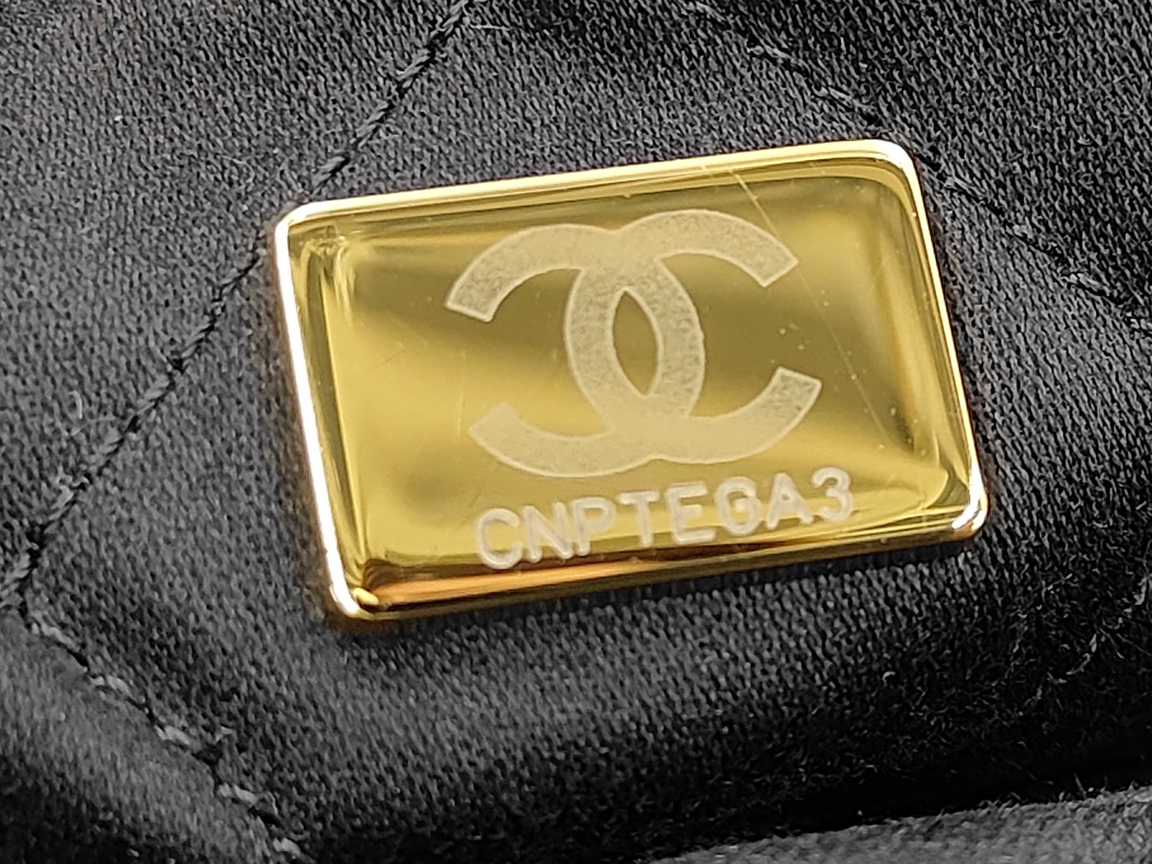 22 Shiny Calfskin Chain Shoulder Bag with Gold Hardware and Pouch, Black — view 10