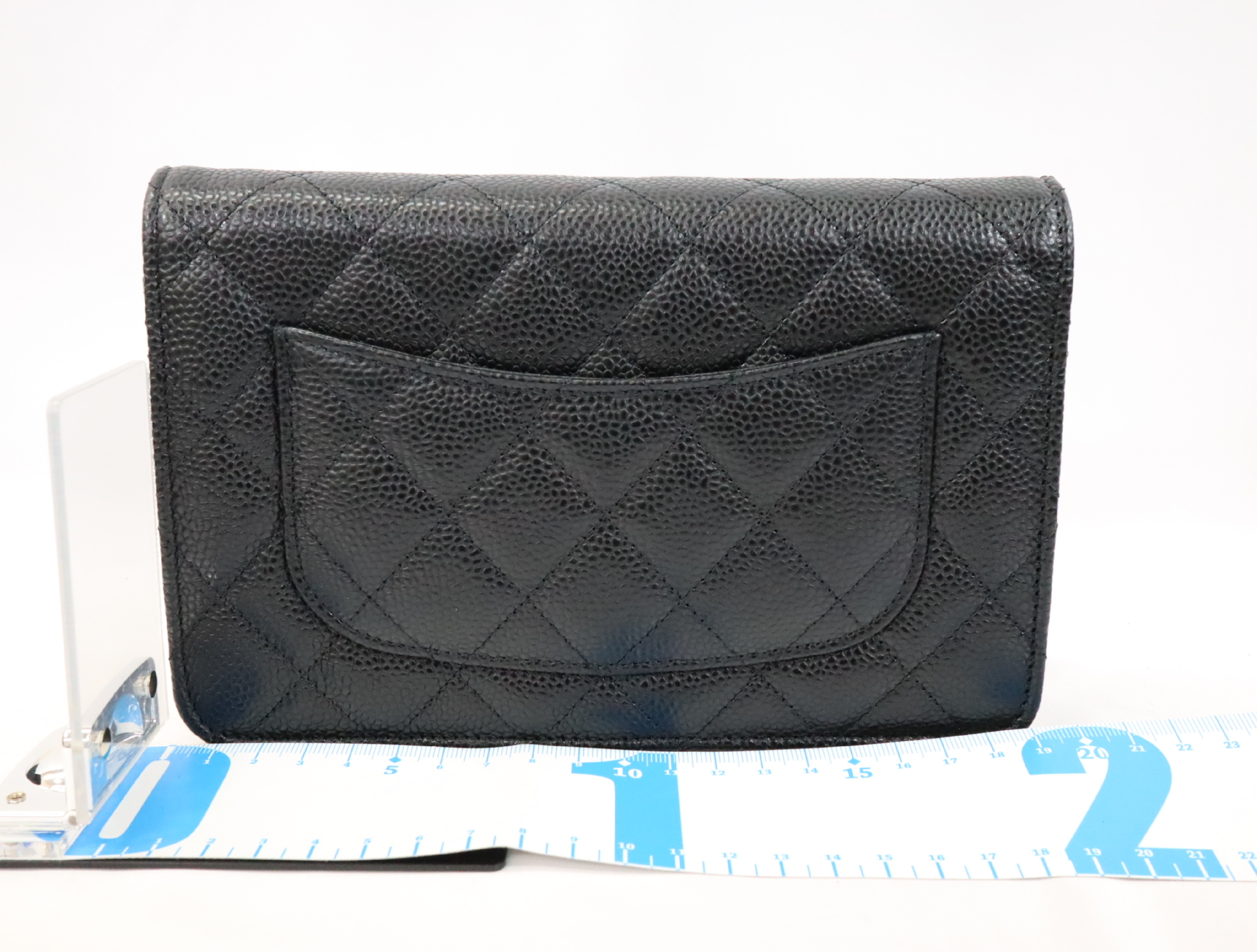 Matelassé Caviar Skin Chain Wallet, Black with Gold Hardware, Random Plate Design, AP0250 Shoulder Bag — view 2