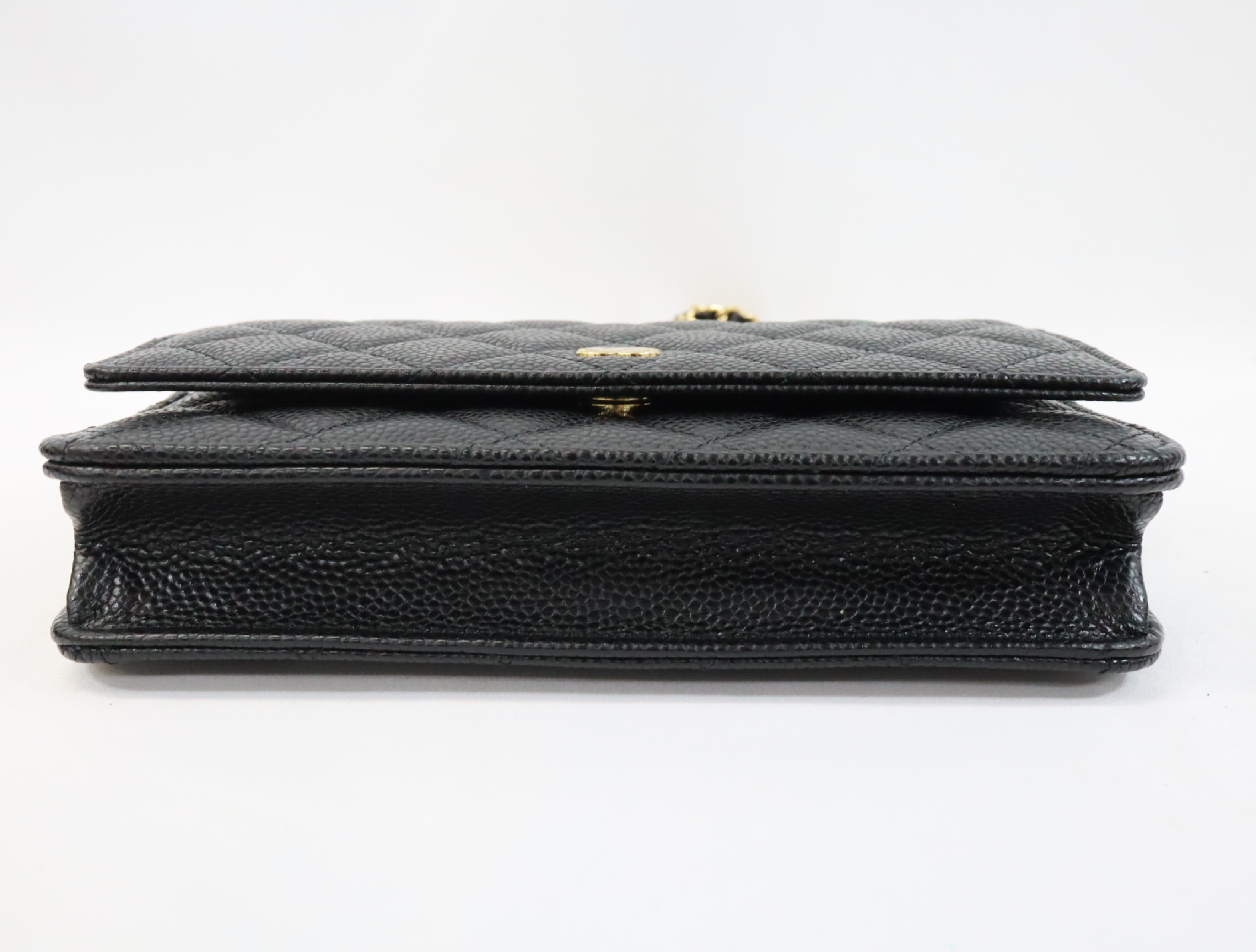 Matelassé Caviar Skin Chain Wallet, Black with Gold Hardware, Random Plate Design, AP0250 Shoulder Bag — view 5