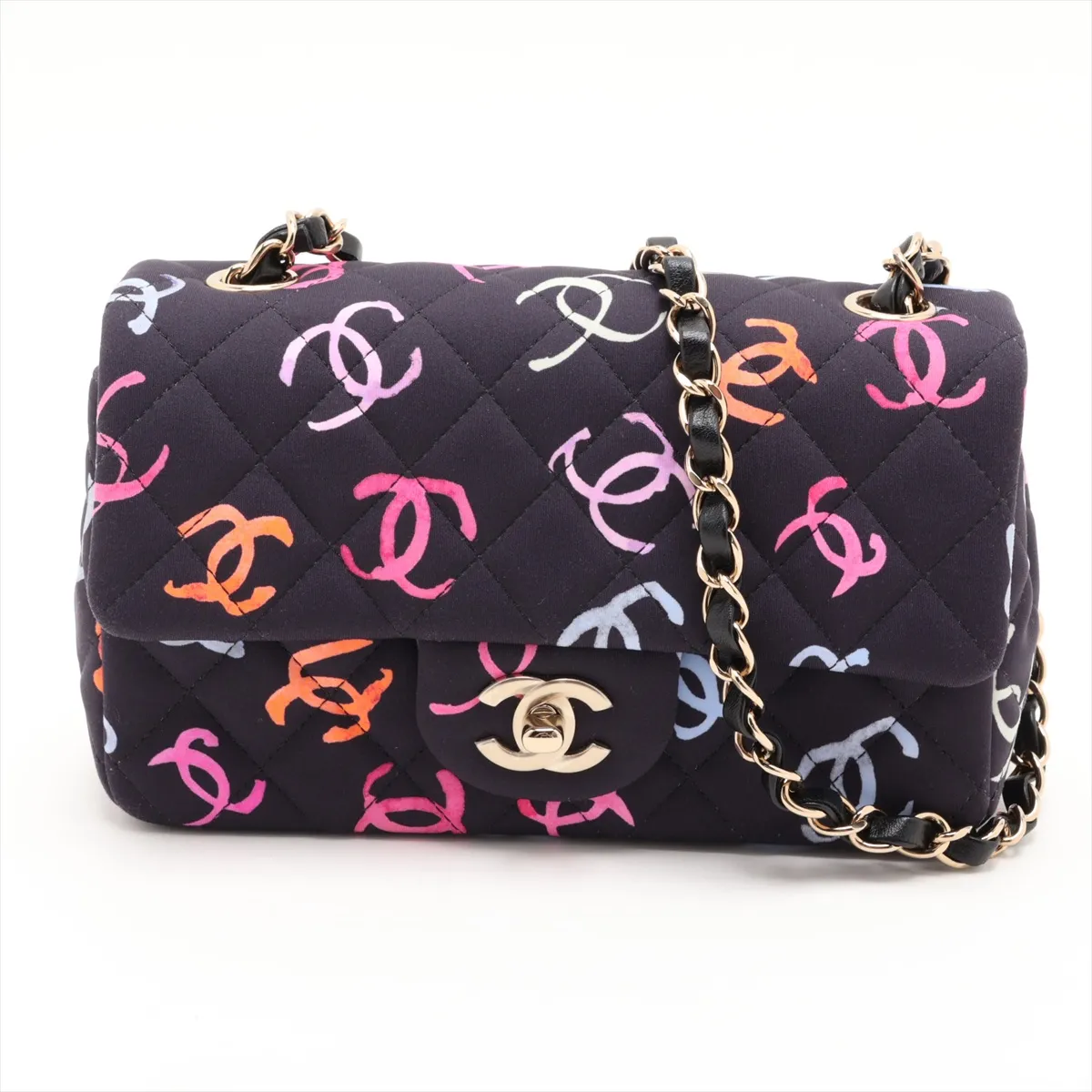 Mini Matelassé 20 Nylon x Lambskin Single Flap Single Chain Bag Black Gold Hardware XT79PEL1 Random Plate A69900