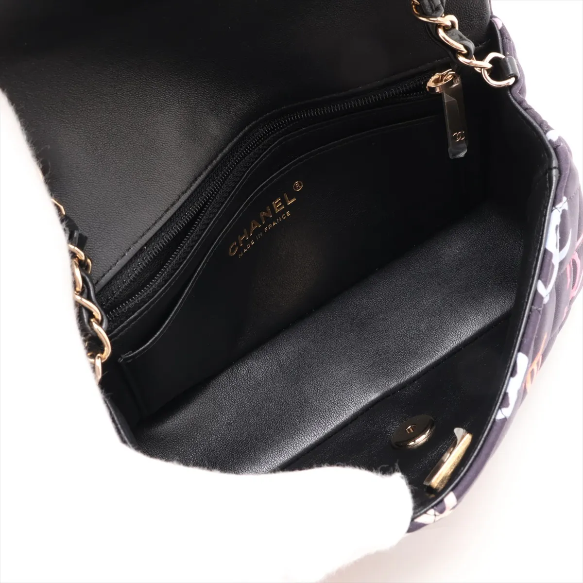 Mini Matelassé 20 Nylon x Lambskin Single Flap Single Chain Bag Black Gold Hardware XT79PEL1 Random Plate A69900 — view 6