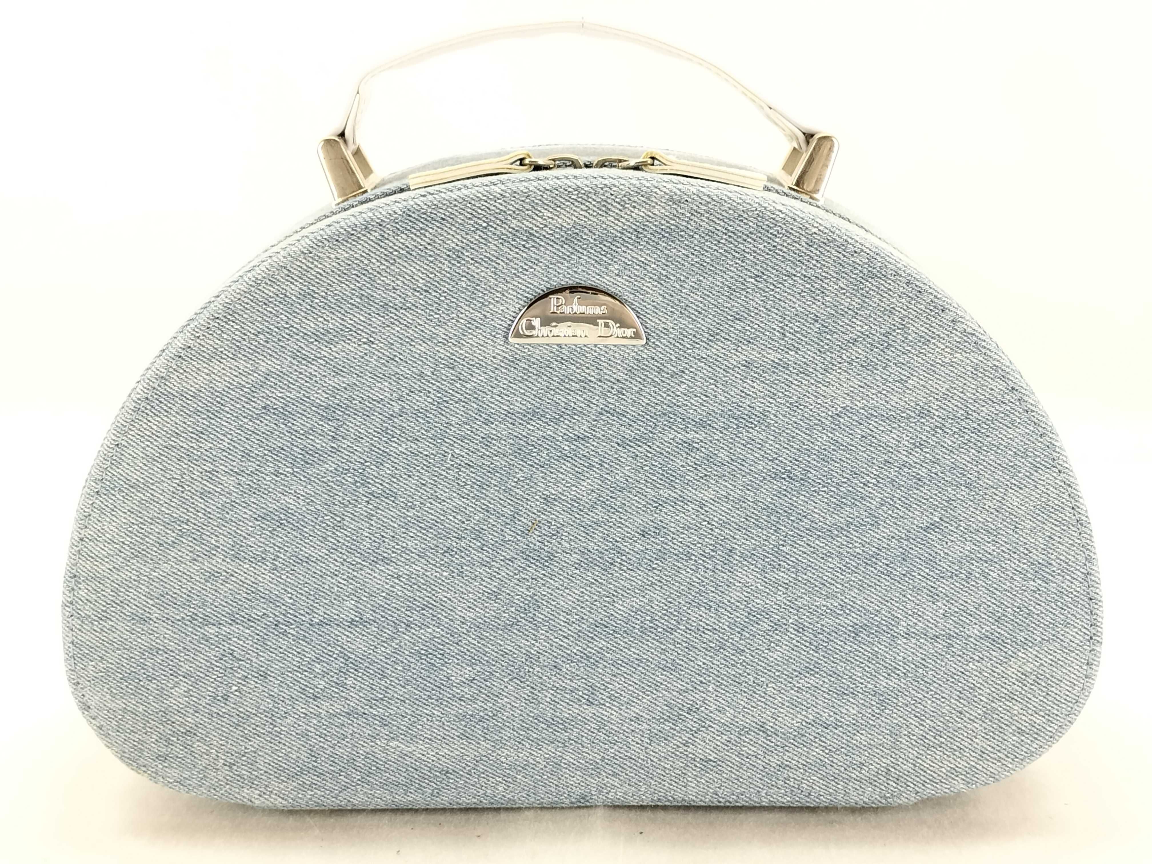 handbag, jewelry box, denim blue bag