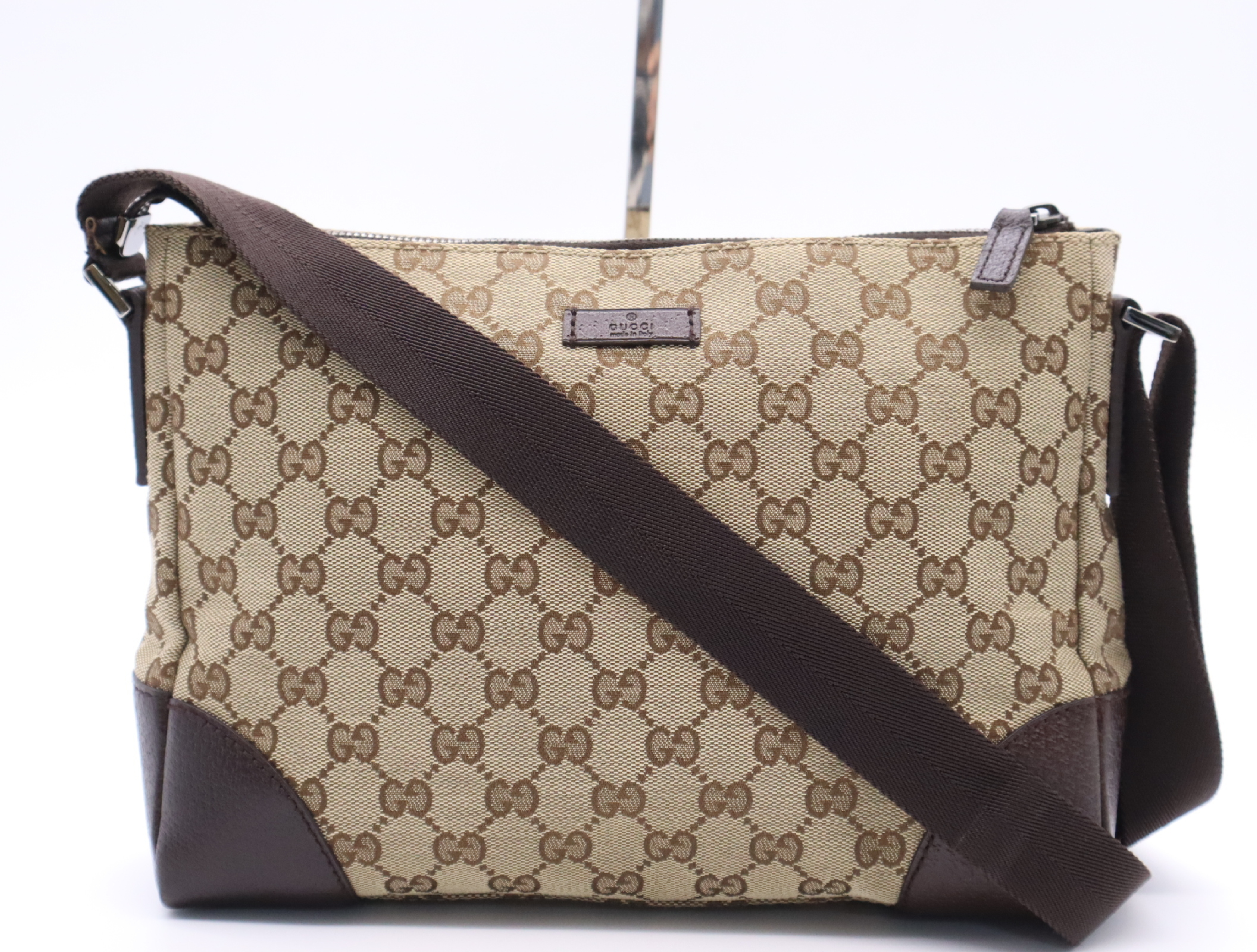 114273 GG Canvas Shoulder Bag, Beige/Brown, Silver Hardware